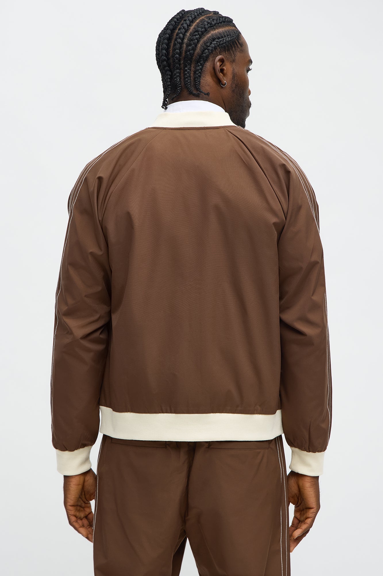 Suit Up Contrast Tipped Bomber Jacket - Brown