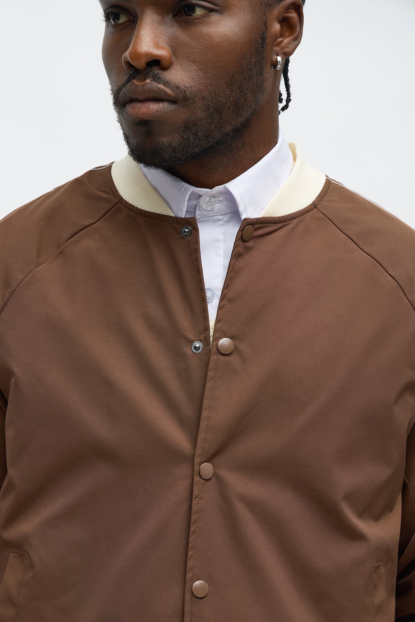 Suit Up Contrast Tipped Bomber Jacket - Brown