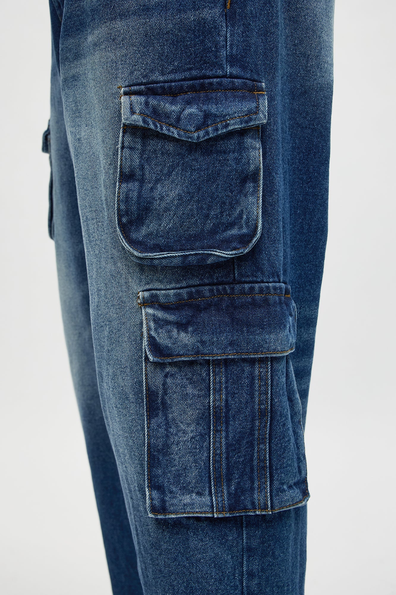 Relaxed Straight Binded Cargo Jean - Dark Wash