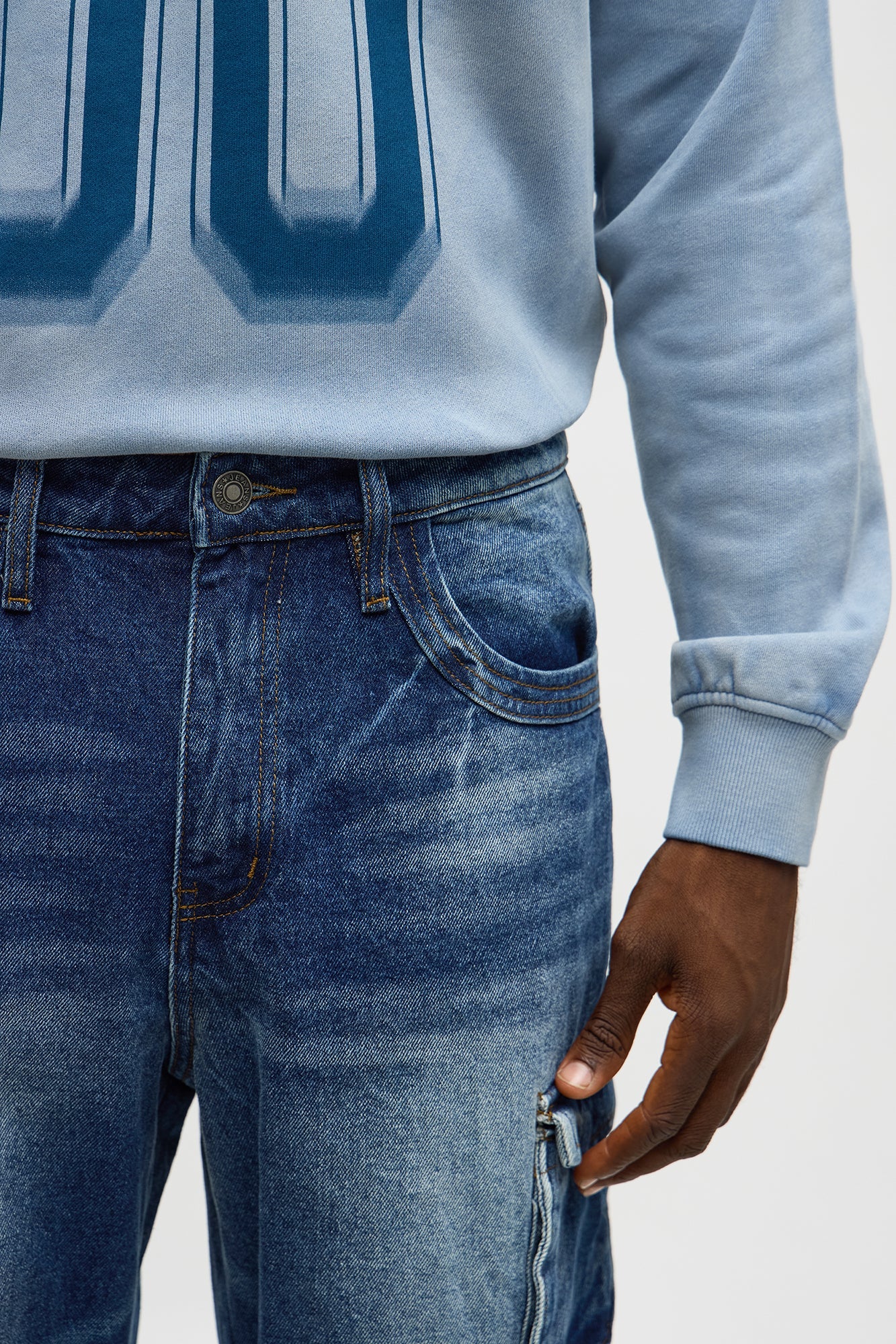 Relaxed Straight Binded Cargo Jean - Dark Wash