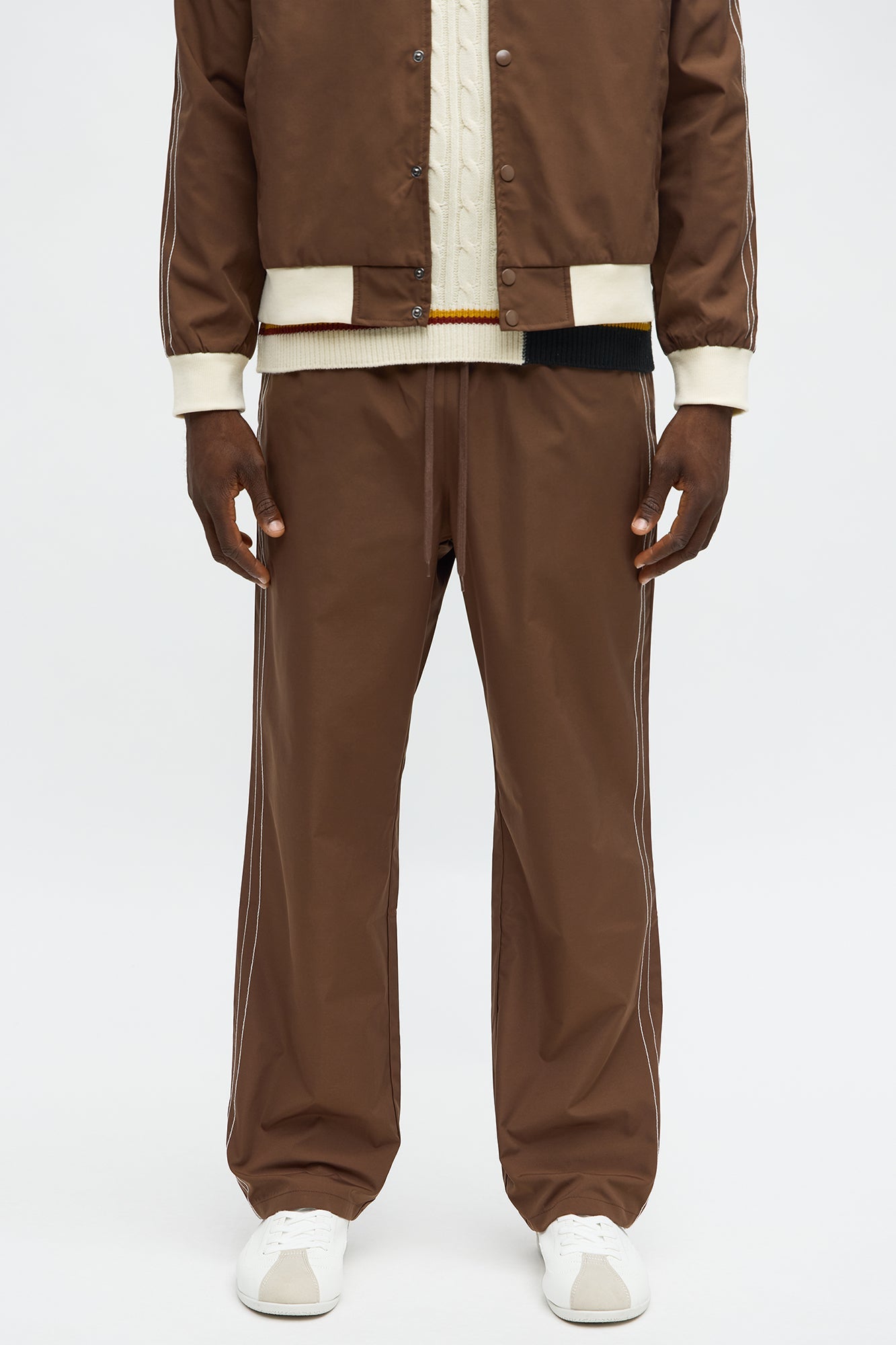 Straight Suit Up Contrast Tipped Pant - Brown