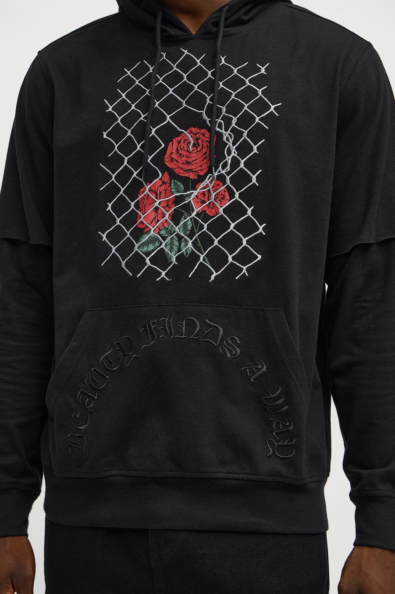 Graphic Hooded Twofer Shirt - Black