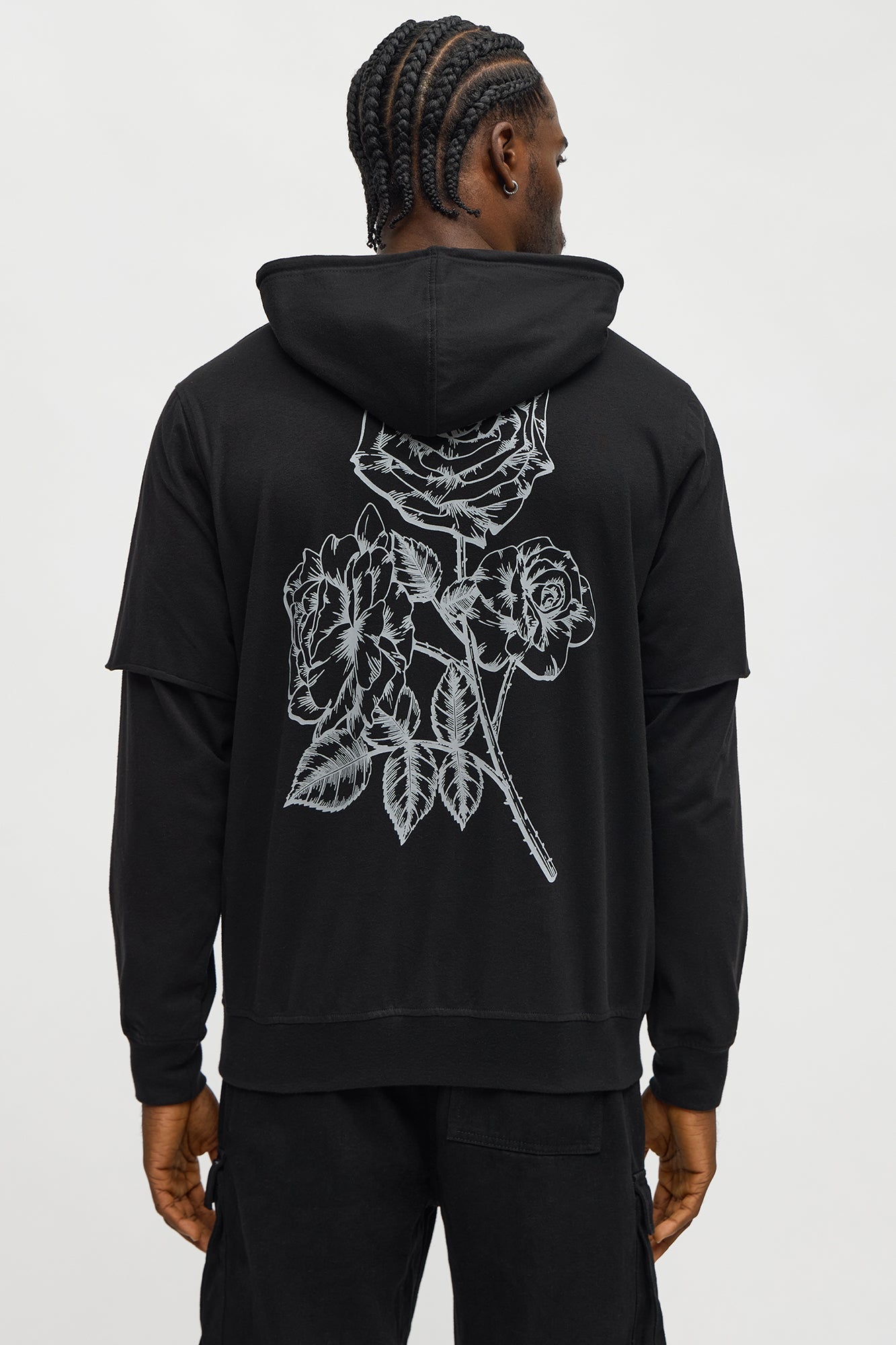 Graphic Hooded Twofer Shirt - Black