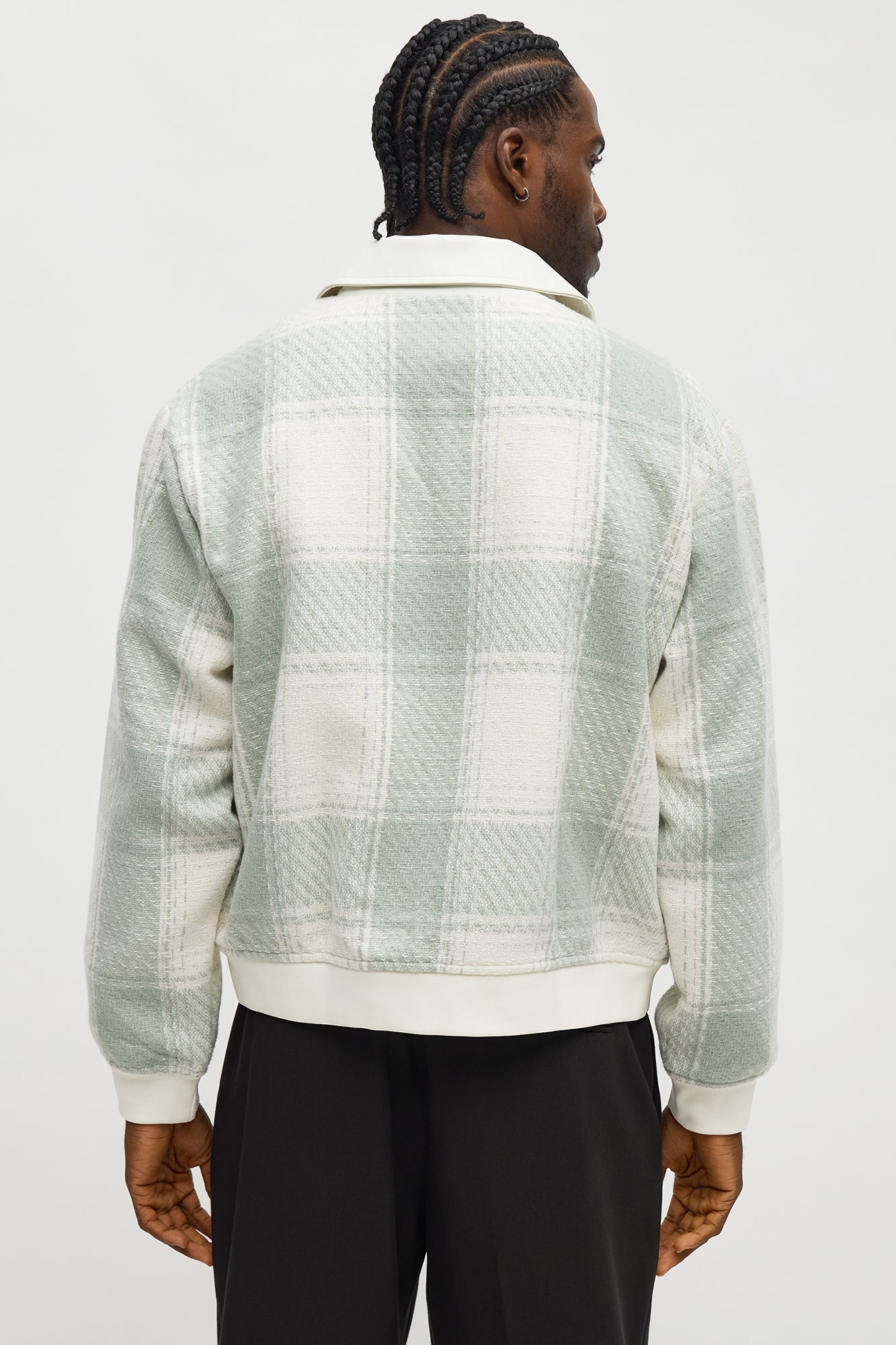 Tweed Plaid Bomber Jacket - Sage