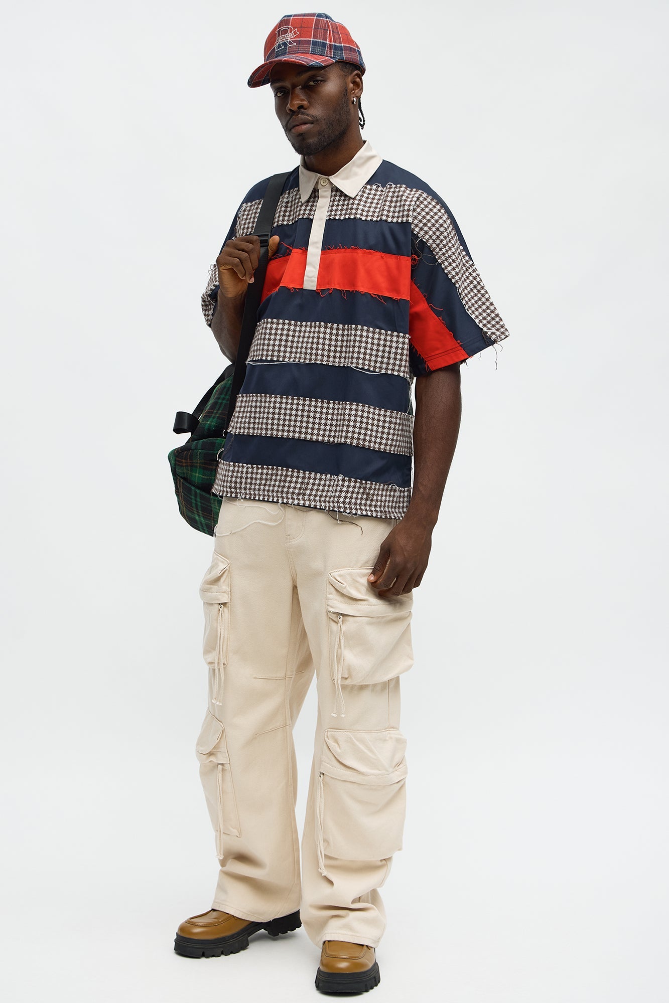 Oversized Frayed Houndstooth Polo - Multi Color