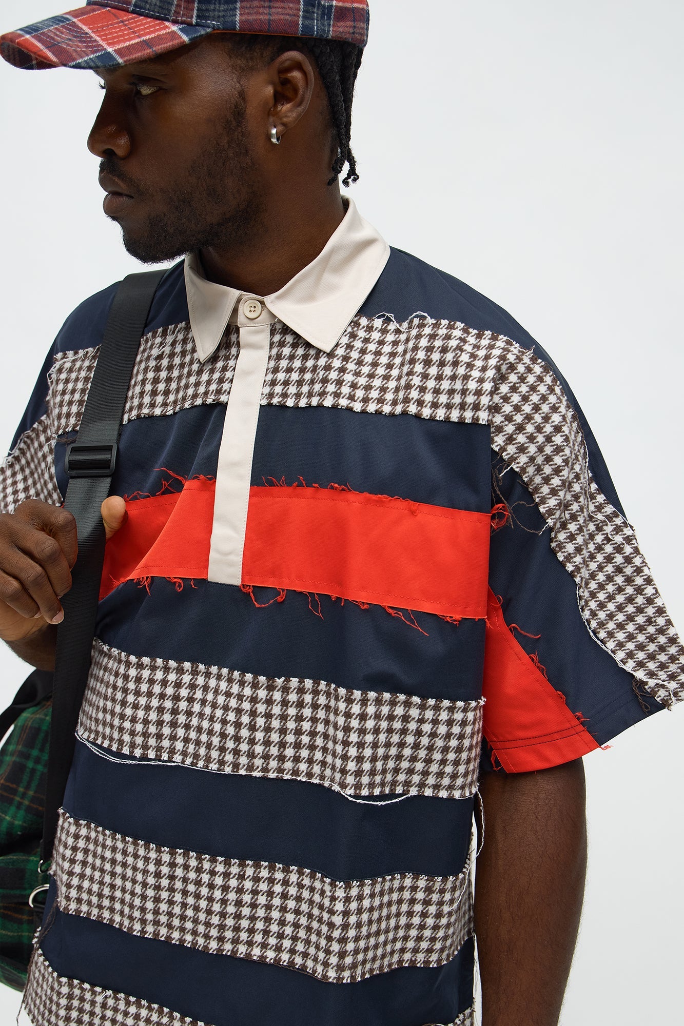 Oversized Frayed Houndstooth Polo - Multi Color