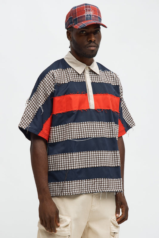 Oversized Frayed Houndstooth Polo - Multi Color