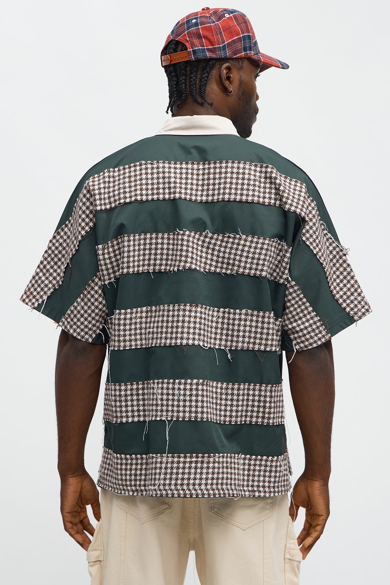 Oversized Frayed Houndstooth Polo - Multi Color