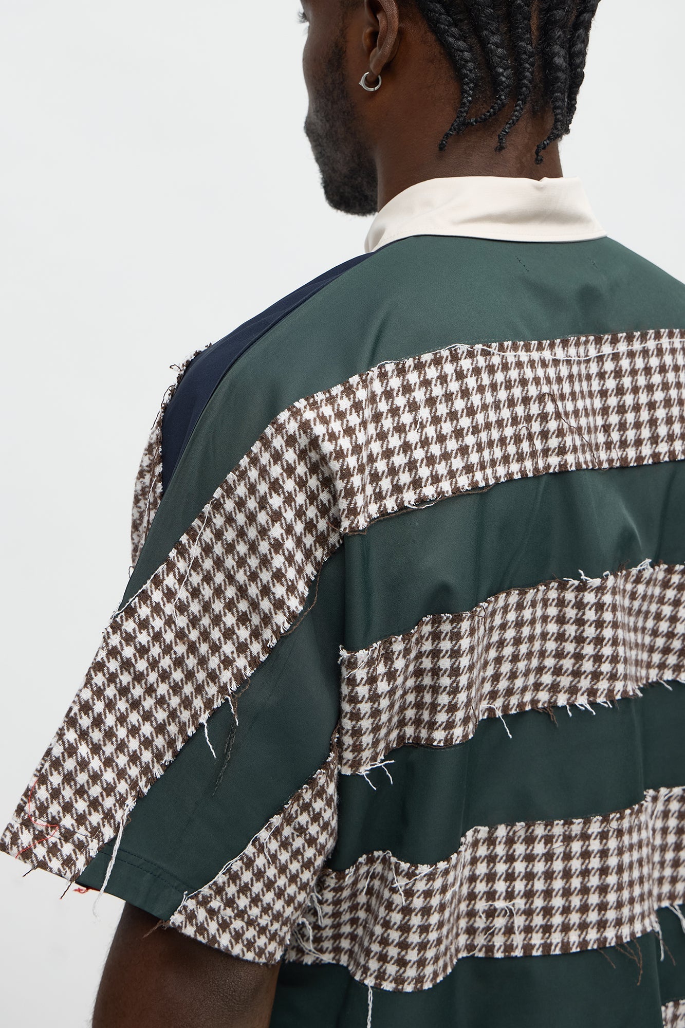 Oversized Frayed Houndstooth Polo - Multi Color