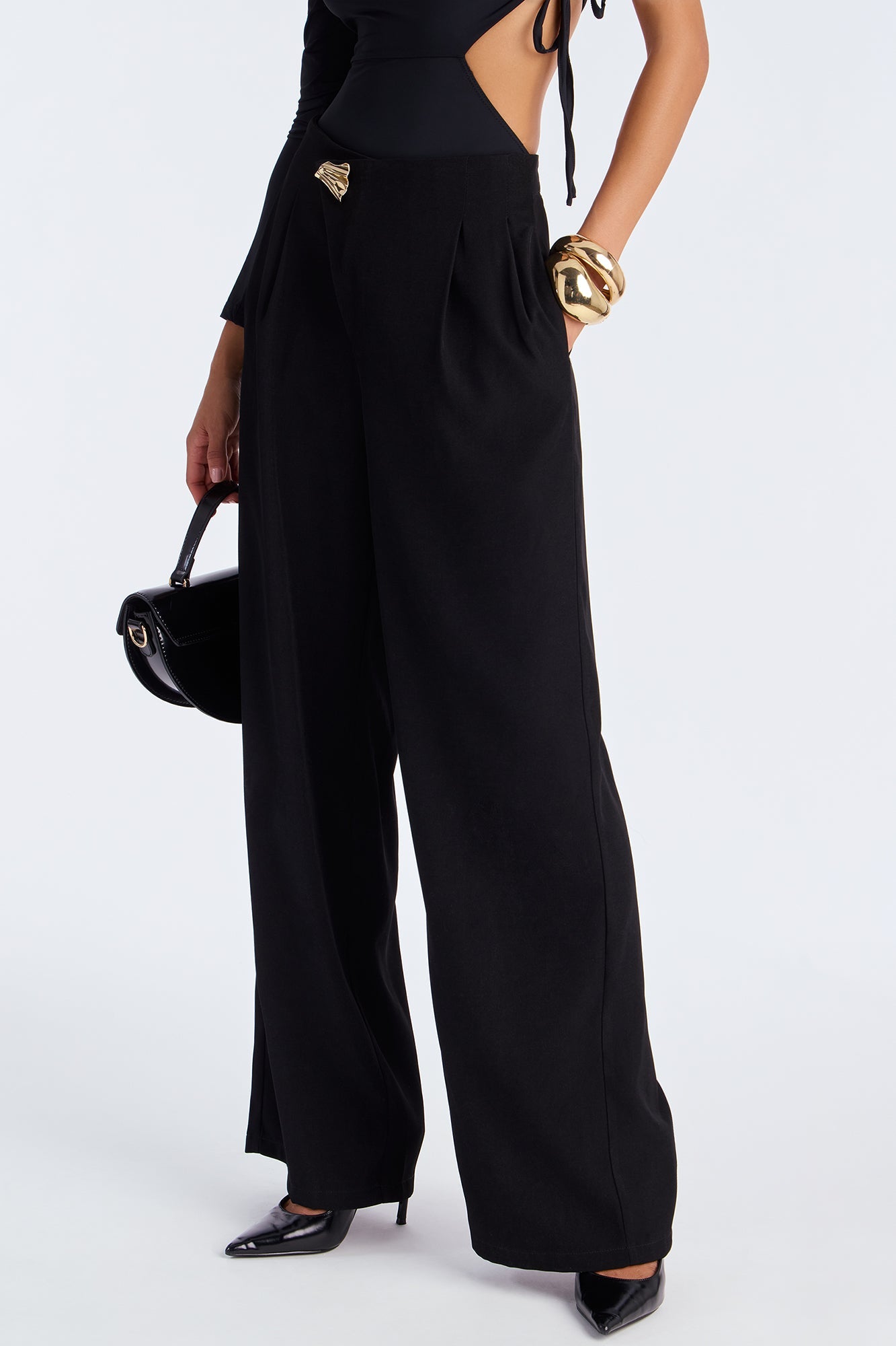 Sloane Wrap Front Trouser Pant 32″ - Black