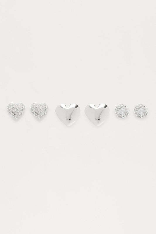 More To Love II 3 Pair Earring Set - Silver