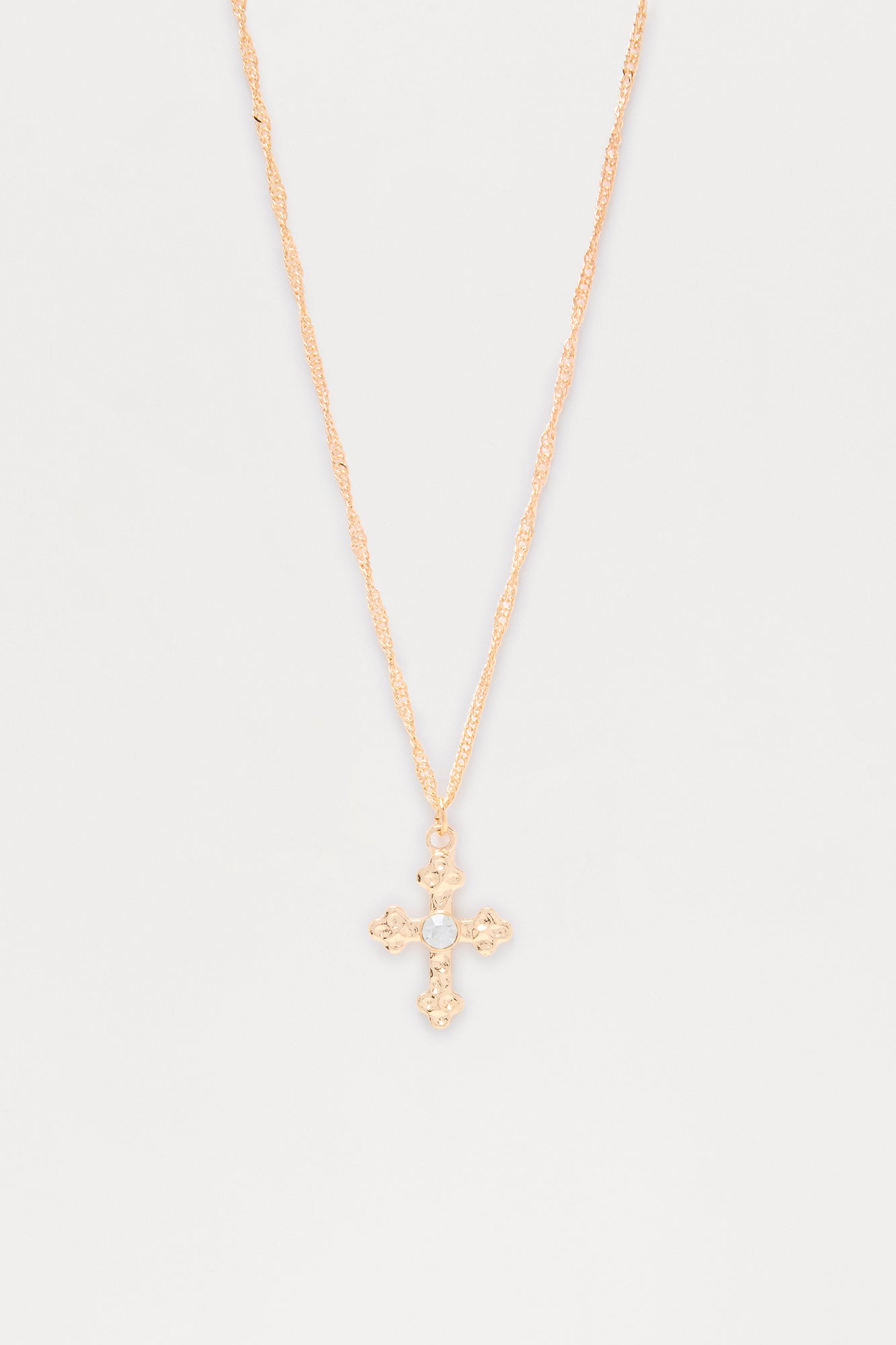 Simply Blessed Rhinestone Cross Pendant Necklace - Gold