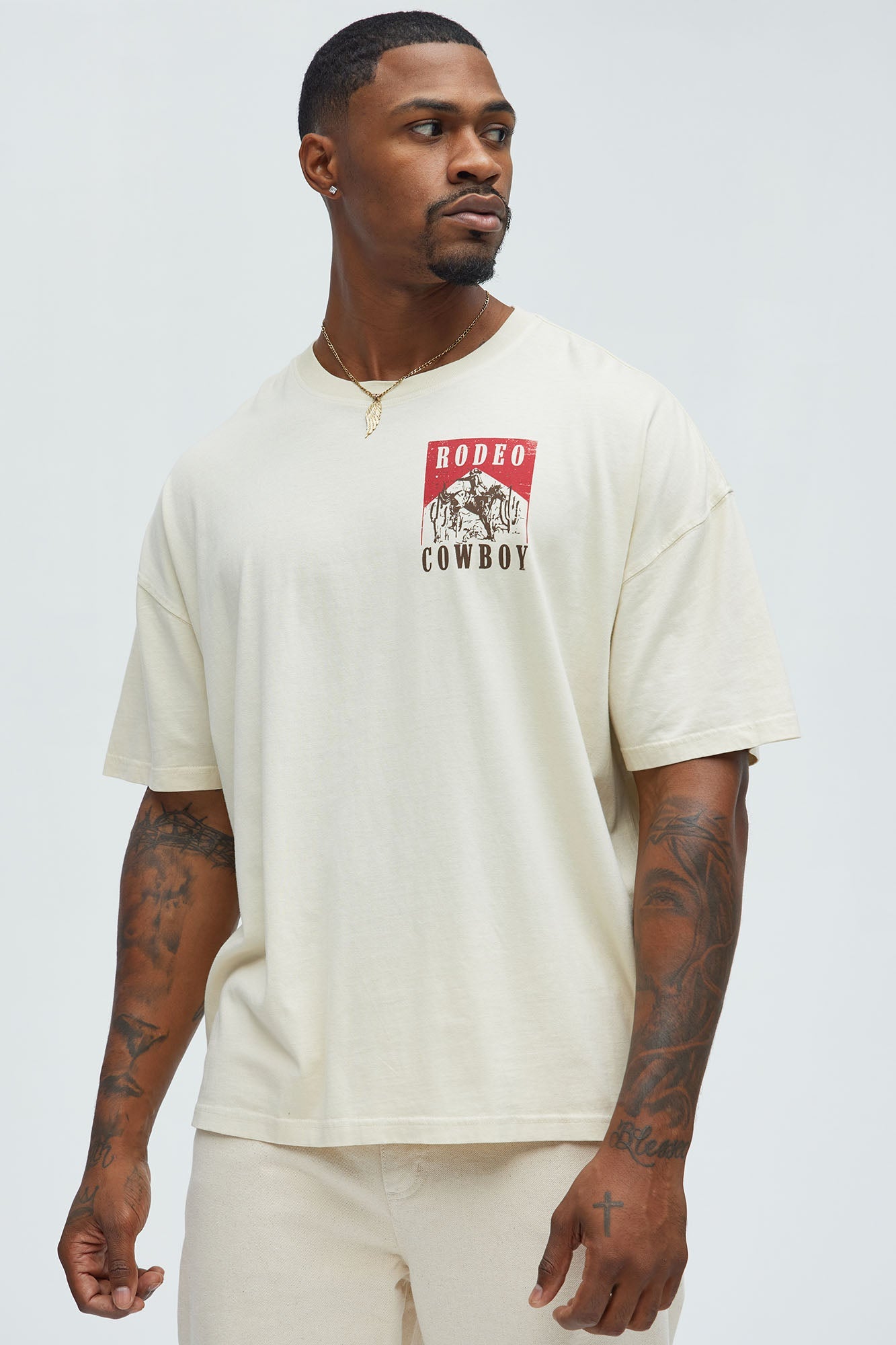 Rodeo Cowboy Oversized Short Sleeve Tee - Cream
