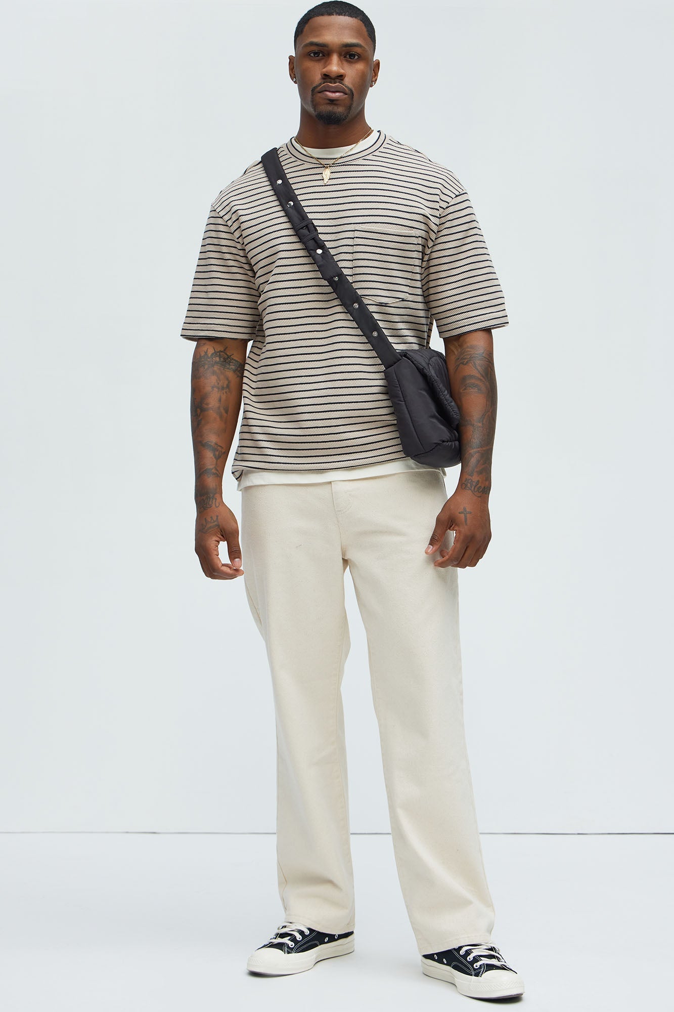 Honeycomb Striped Relaxed Short Sleeve - Cream/combo