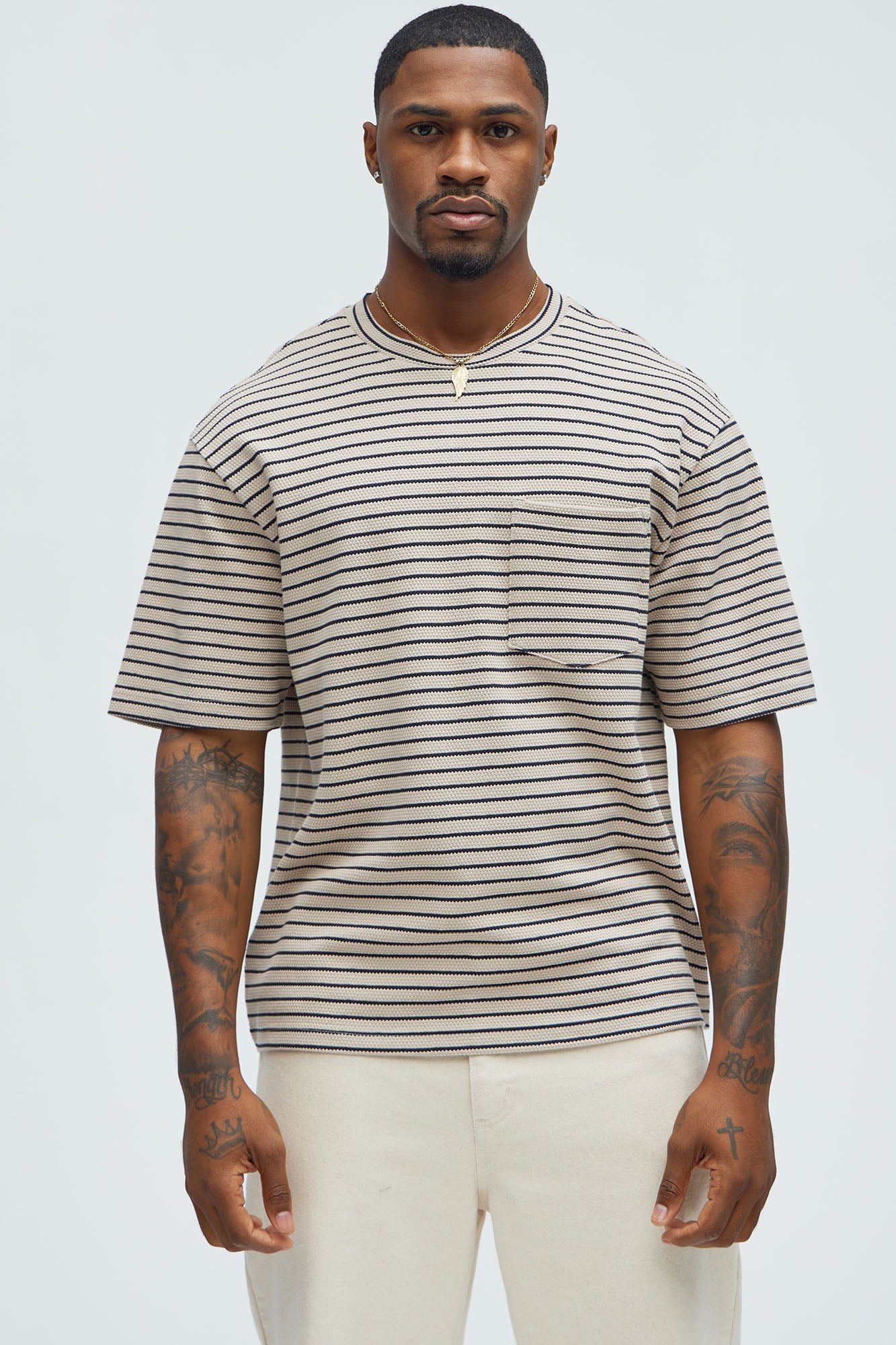 Honeycomb Striped Relaxed Short Sleeve - Cream/combo
