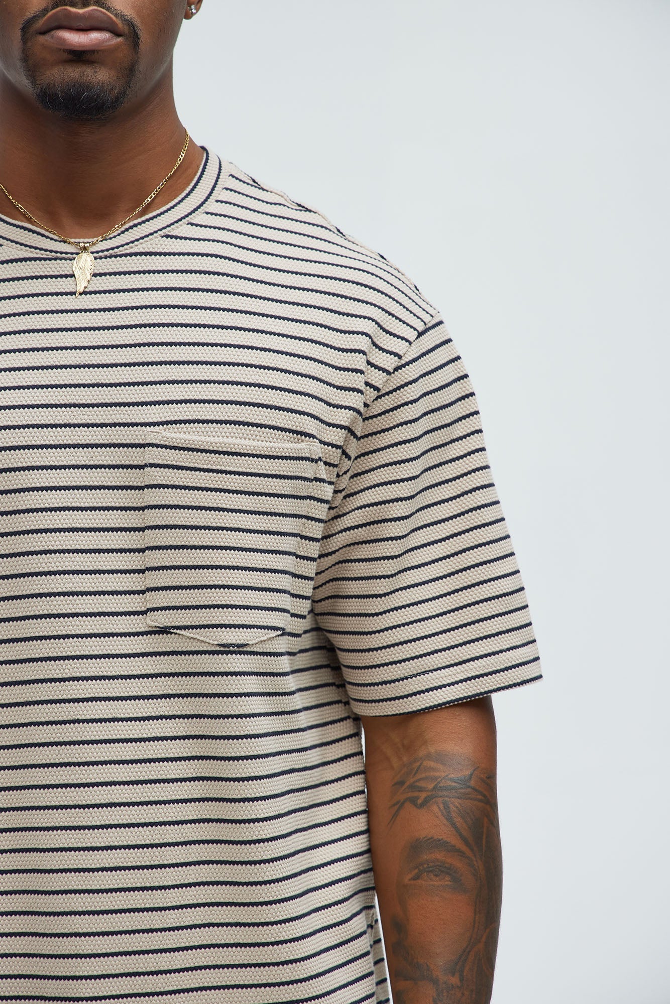 Honeycomb Striped Relaxed Short Sleeve - Cream/combo