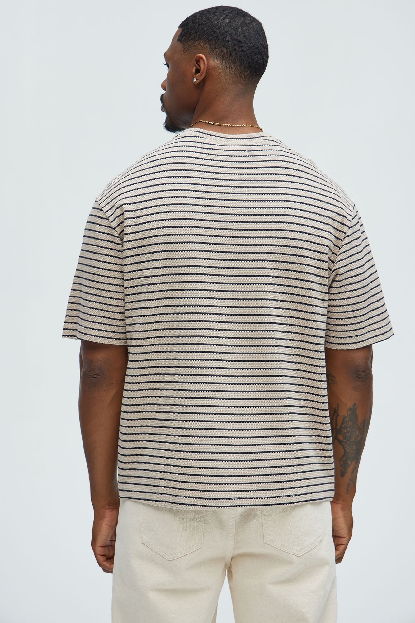 Honeycomb Striped Relaxed Short Sleeve - Cream/combo
