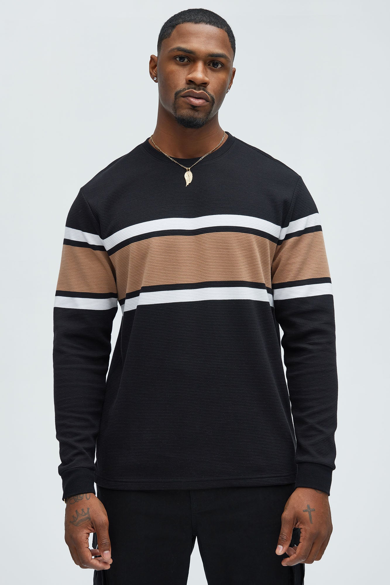 Keep It Classy Textured Long Sleeve Tee - Black/combo