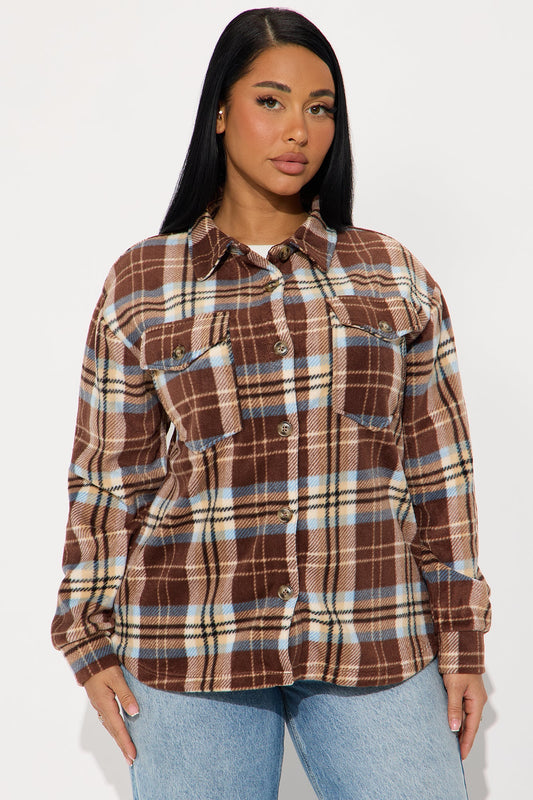 Dana Plaid Long Shacket - Brown/combo