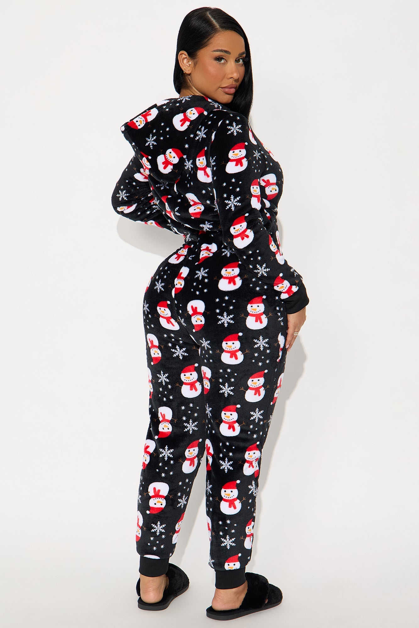 Cozy Snowman Matching Family Plush Hoodie PJ Jumpsuit Onesie - Black/combo
