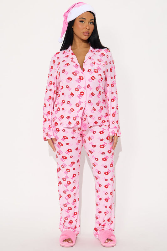 HoHoHo 3 Piece Long Sleeve PJ Pant Set - Pink