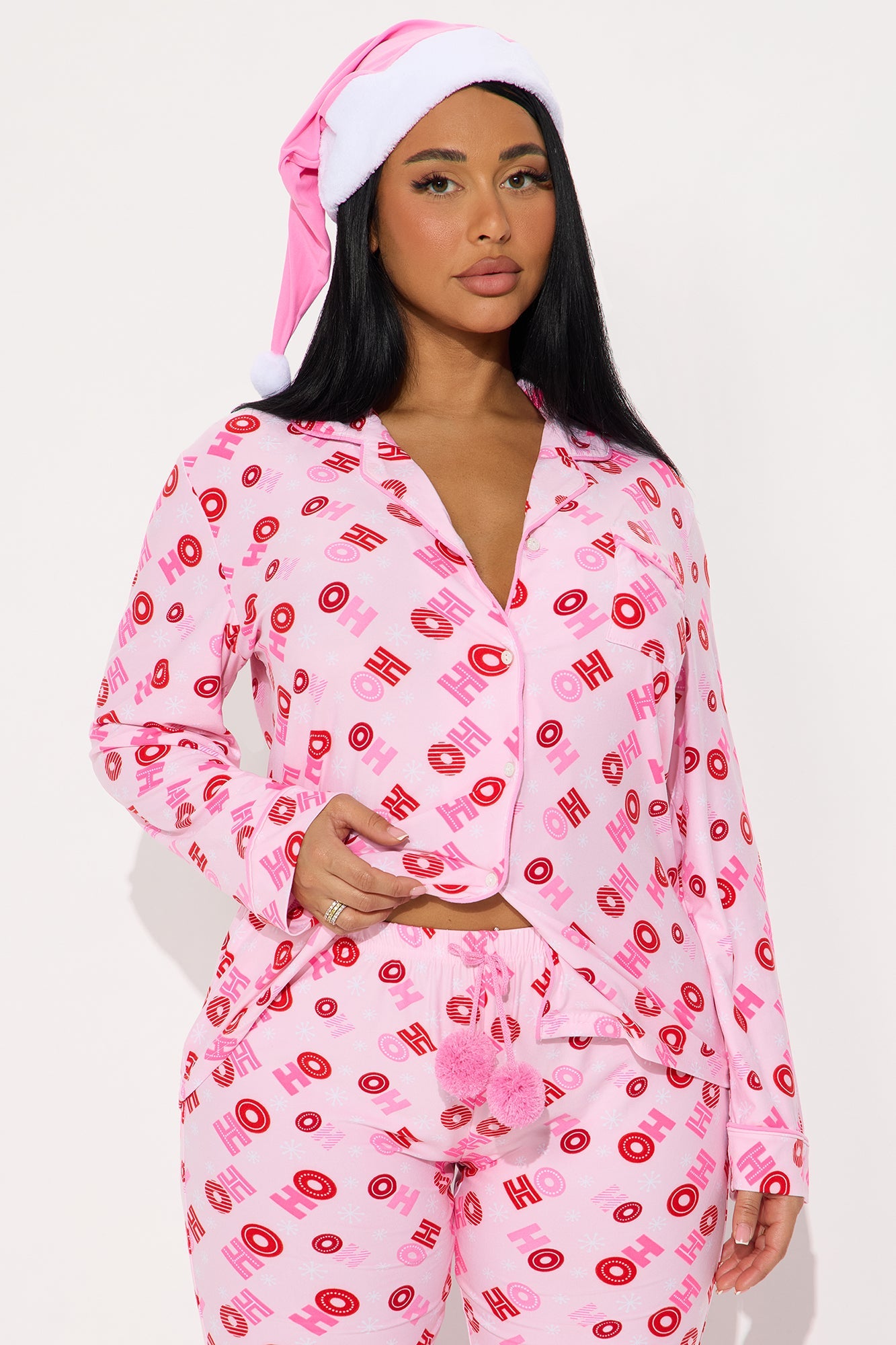 HoHoHo 3 Piece Long Sleeve PJ Pant Set - Pink