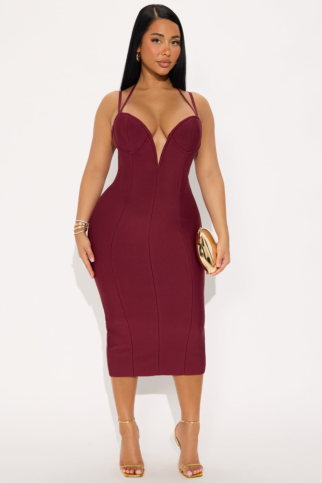 Nessa Corset Bandage Midi Dress - Wine