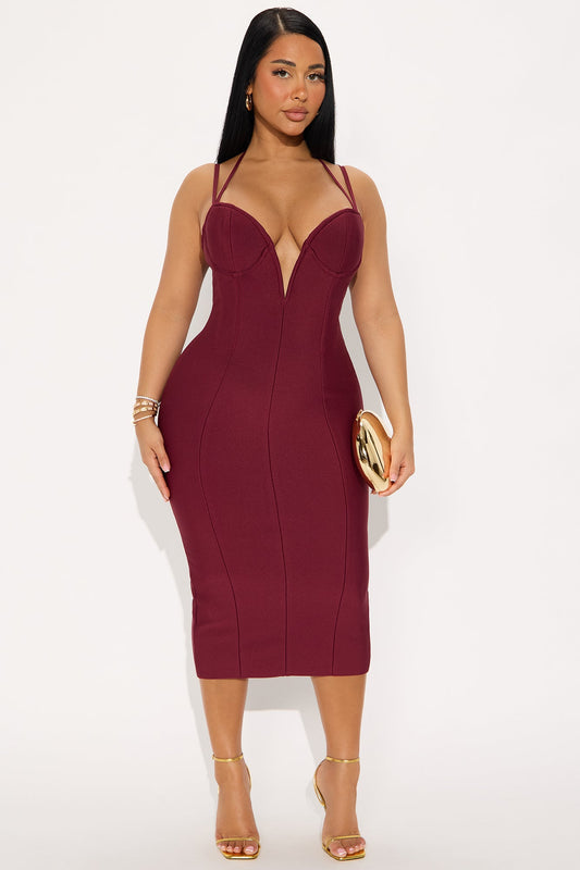 Nessa Corset Bandage Midi Dress - Wine