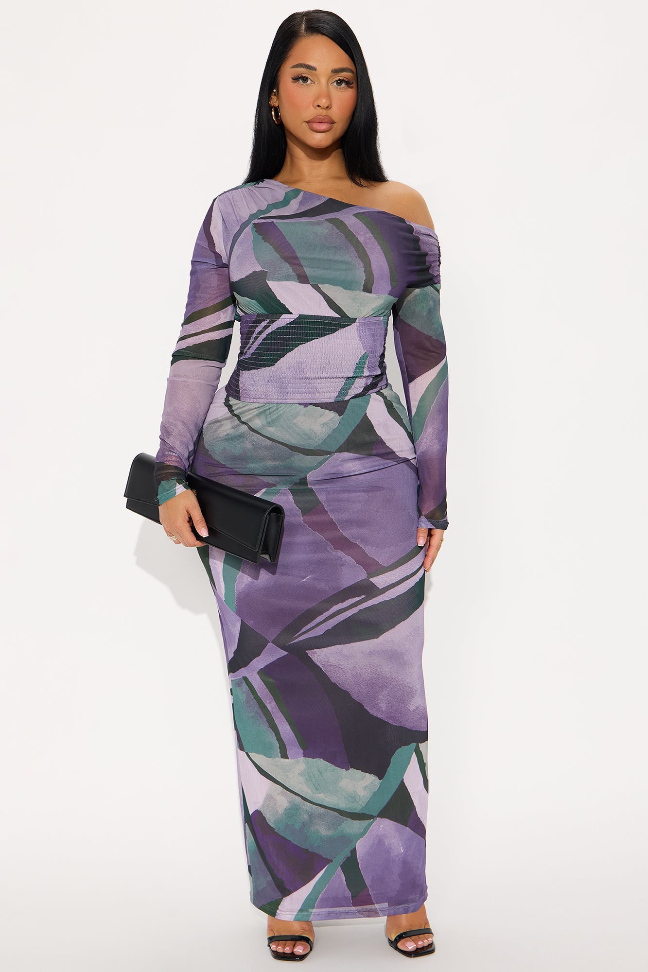 Tammy Abstract Mesh Maxi Dress - Purple/combo