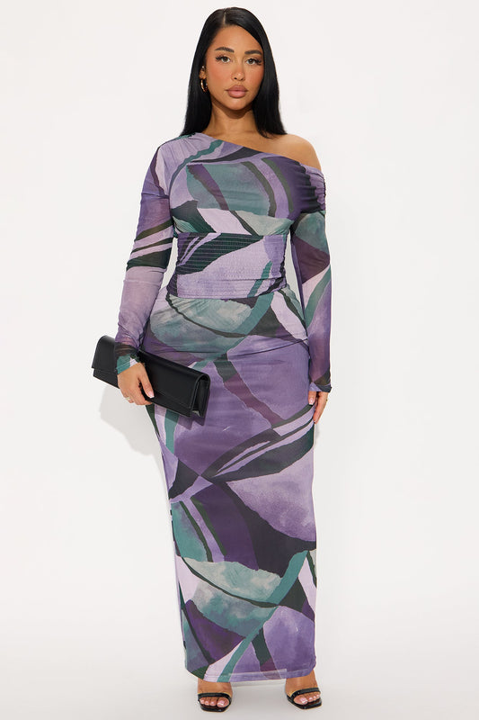 Tammy Abstract Mesh Maxi Dress - Purple/combo