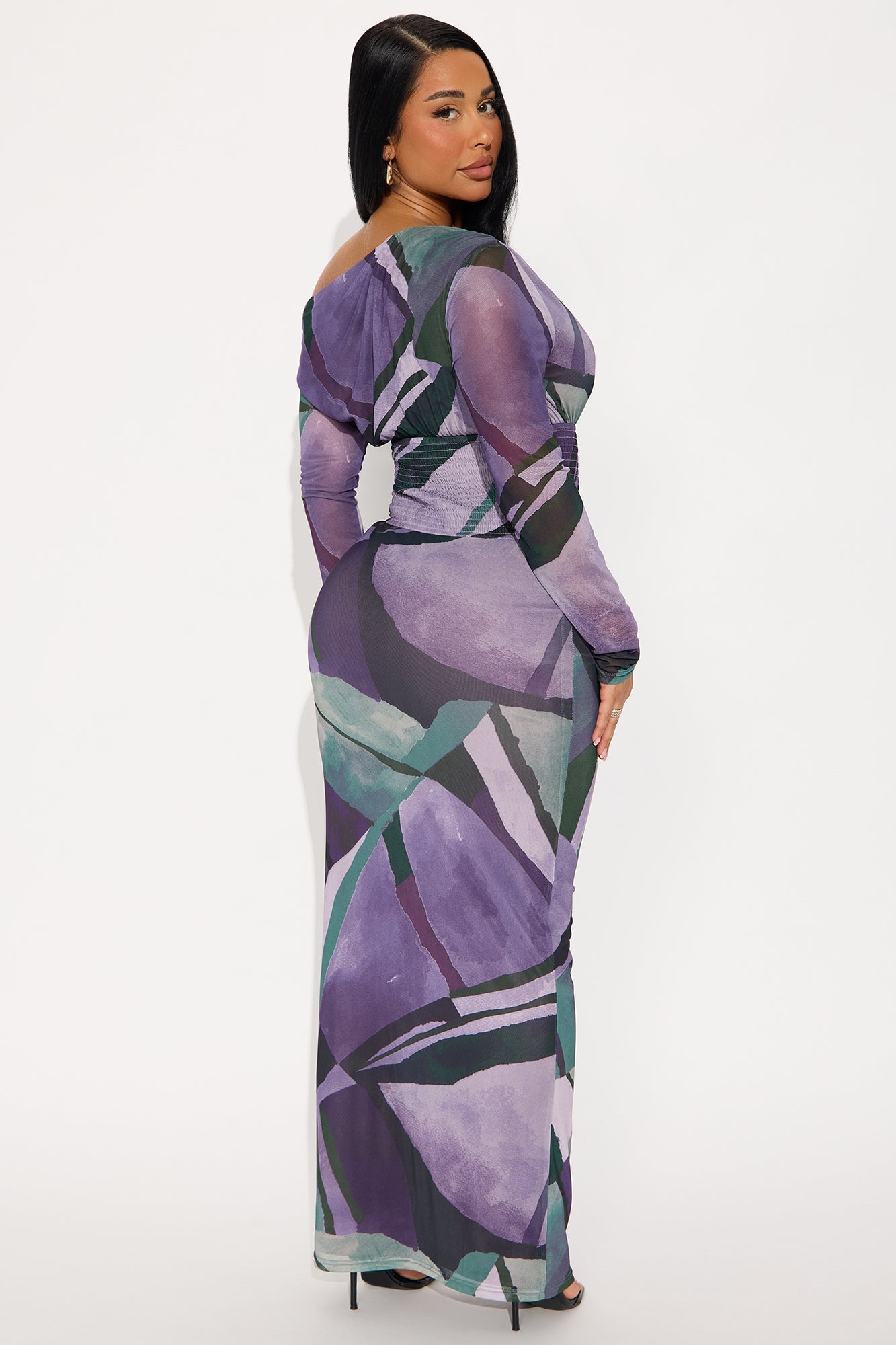 Tammy Abstract Mesh Maxi Dress - Purple/combo