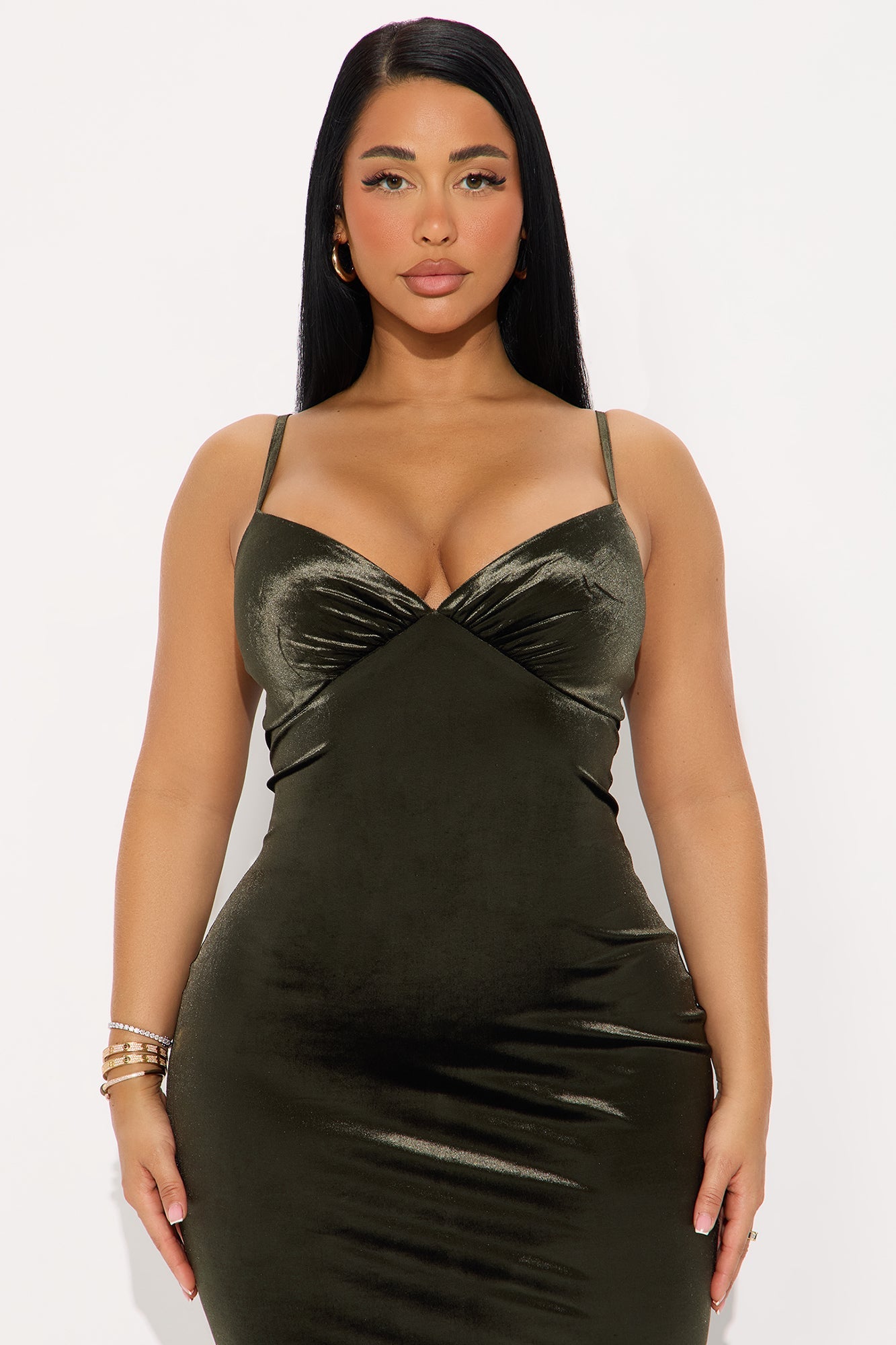 Velvet Pulse Caped Maxi Dress - Olive