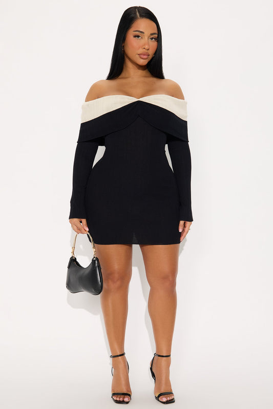 Spice Me Up Sweater Mini Dress - Black