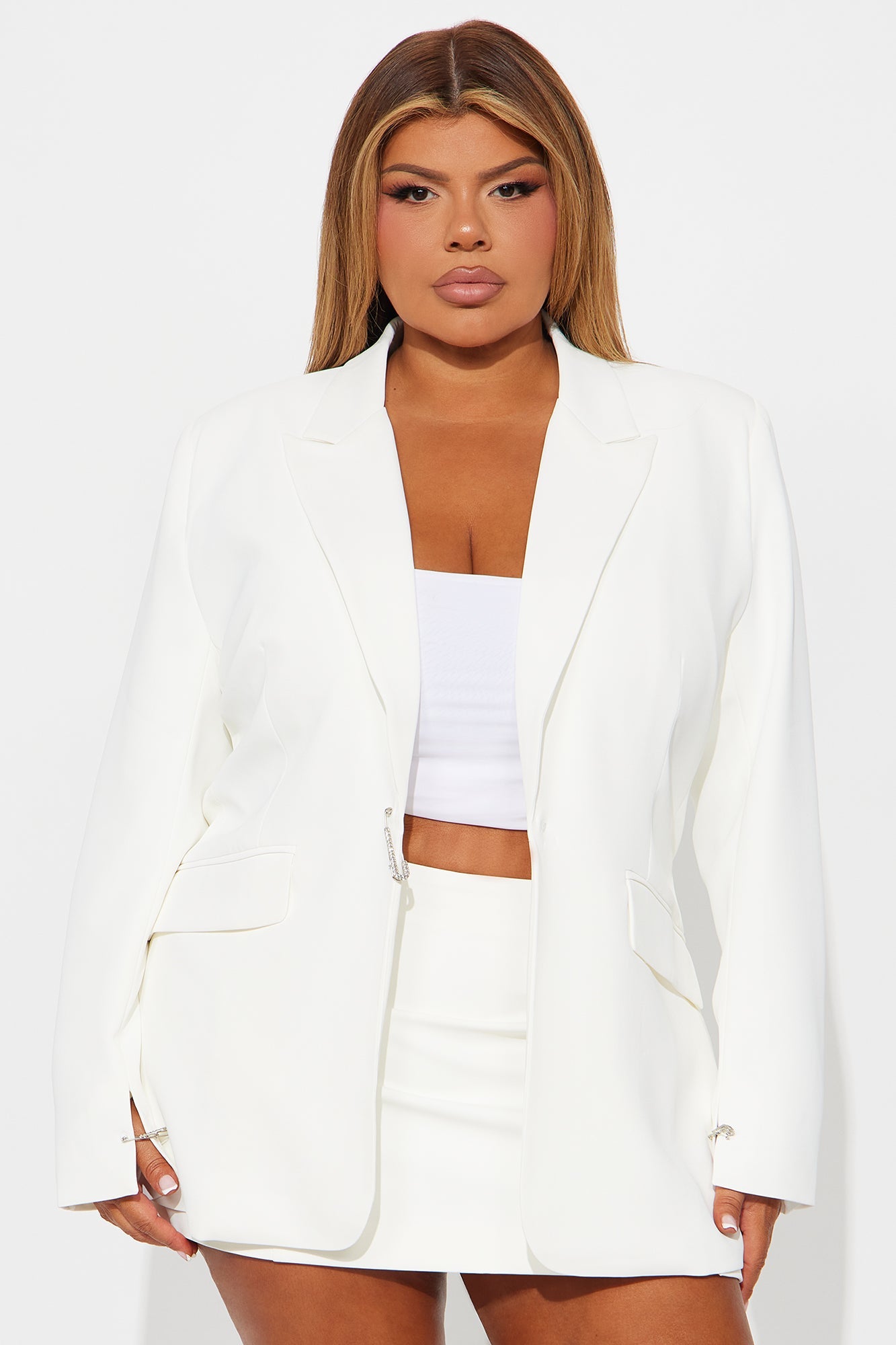 Pinned Perfection Oversized Blazer - White