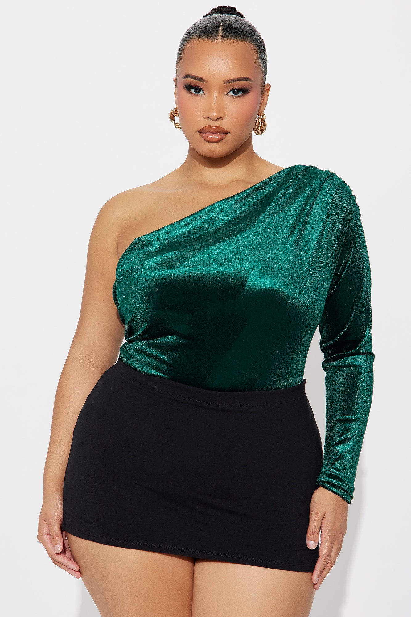 Vera One Shoulder Velvet Bodysuit - Hunter Green