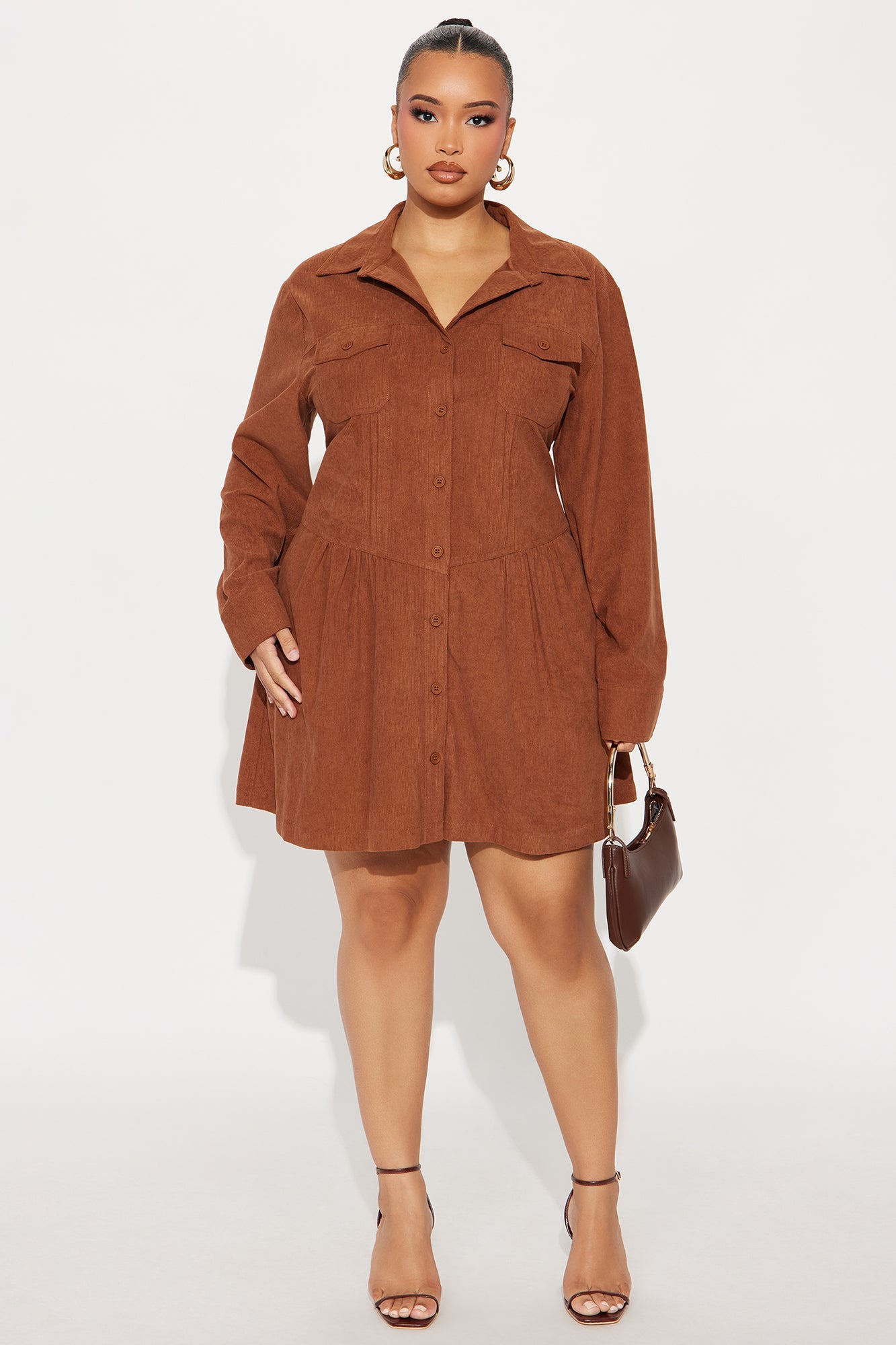 Andrea Corduroy Mini Dress - Rust