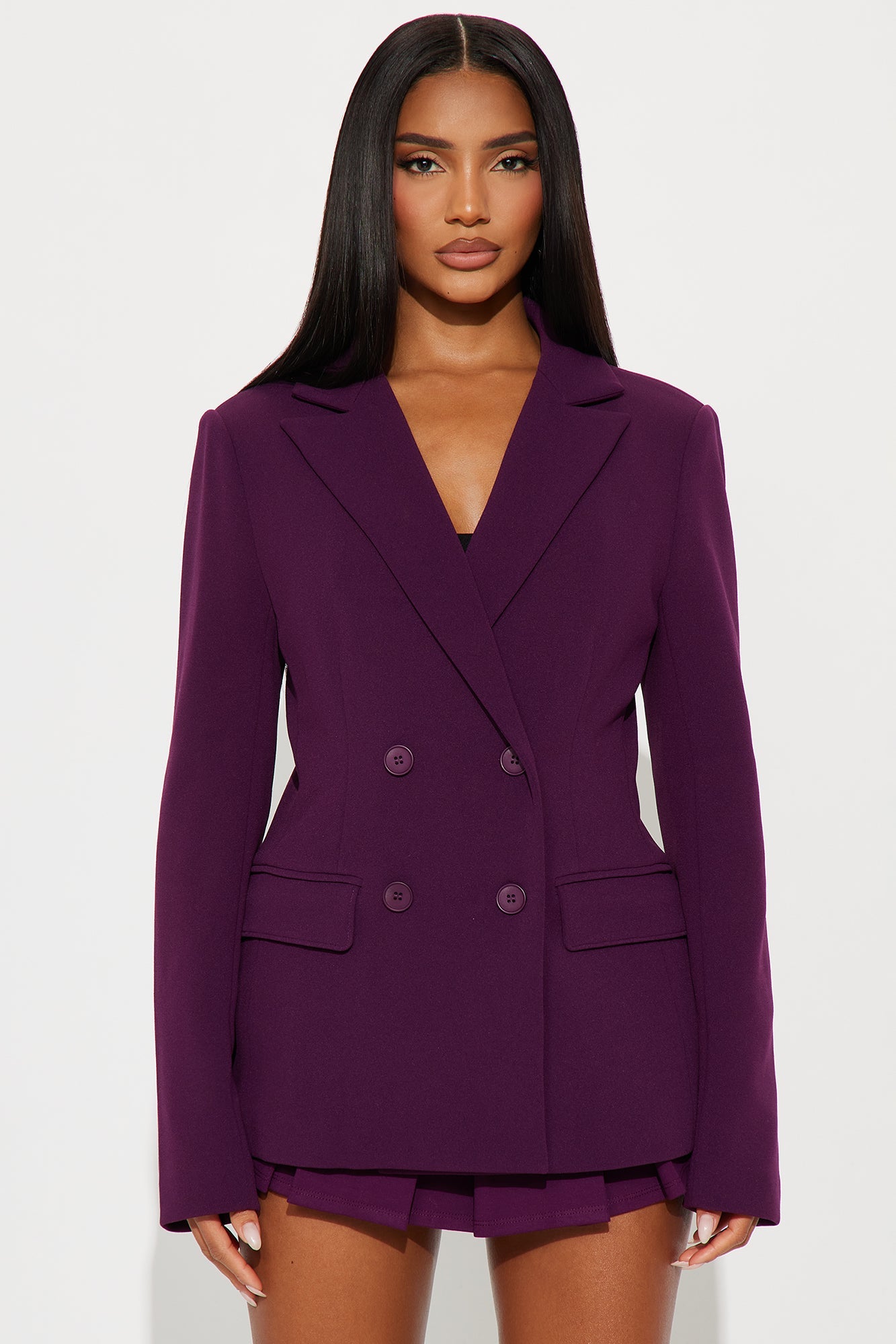 Goal Getter Double Breasted Blazer - Plum