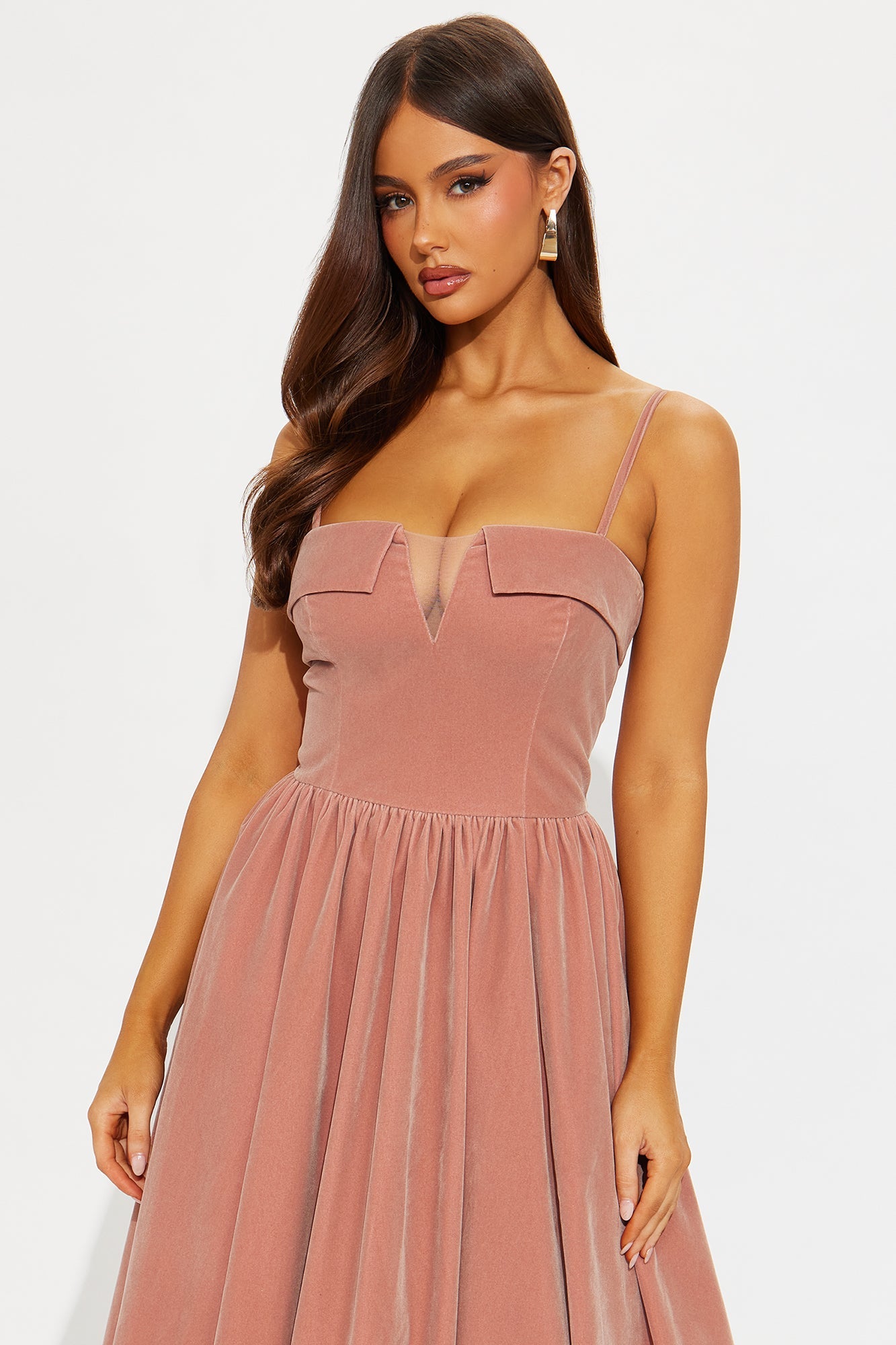 Viola Contrast Trim Velvet Midi Dress - Pink