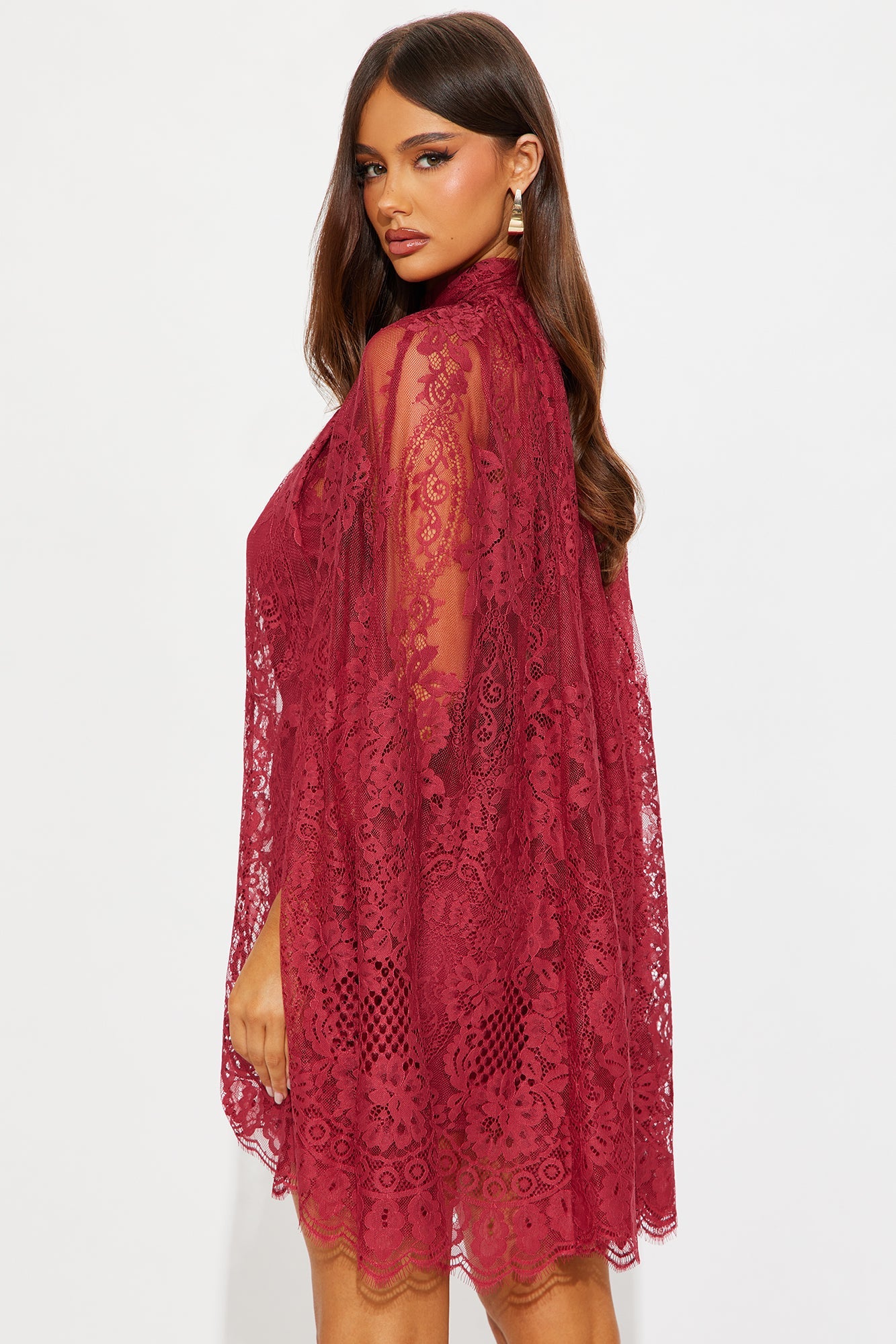 Leah Lace Cape Mini Dress Set - Red