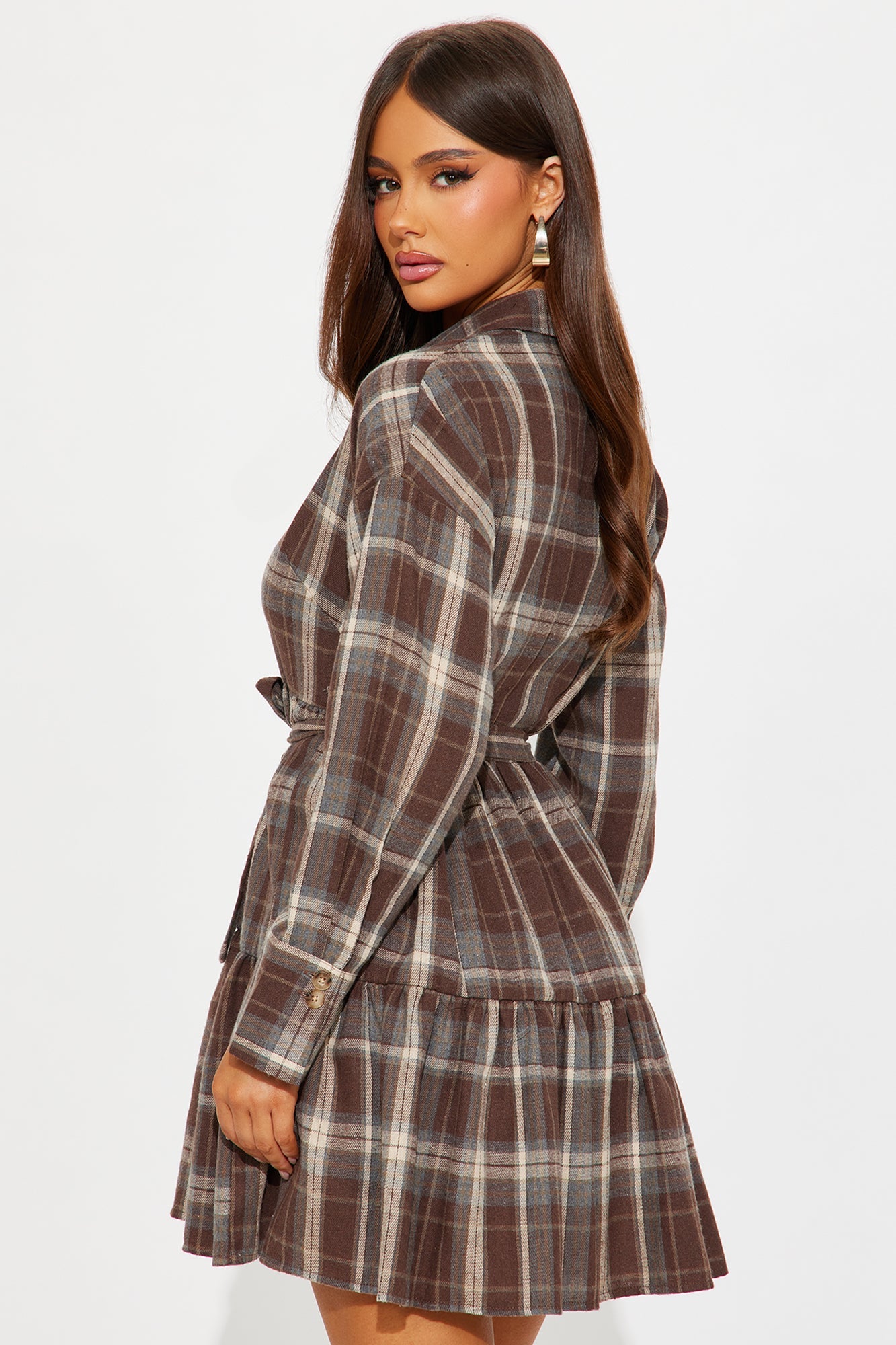 Jasleen Plaid Mini Dress - Brown Combo
