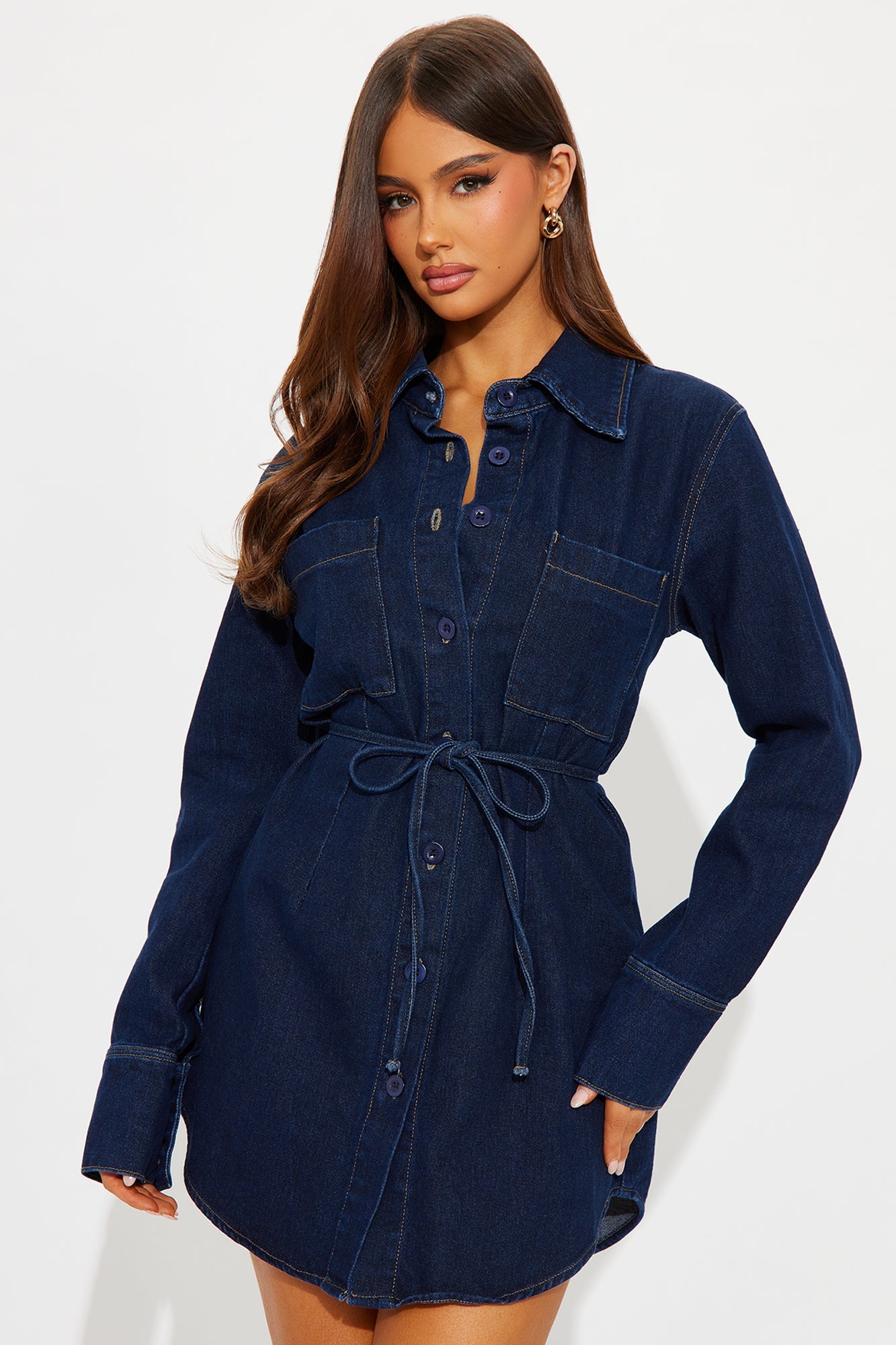 Zinnia Denim Mini Shirt Dress - Denim