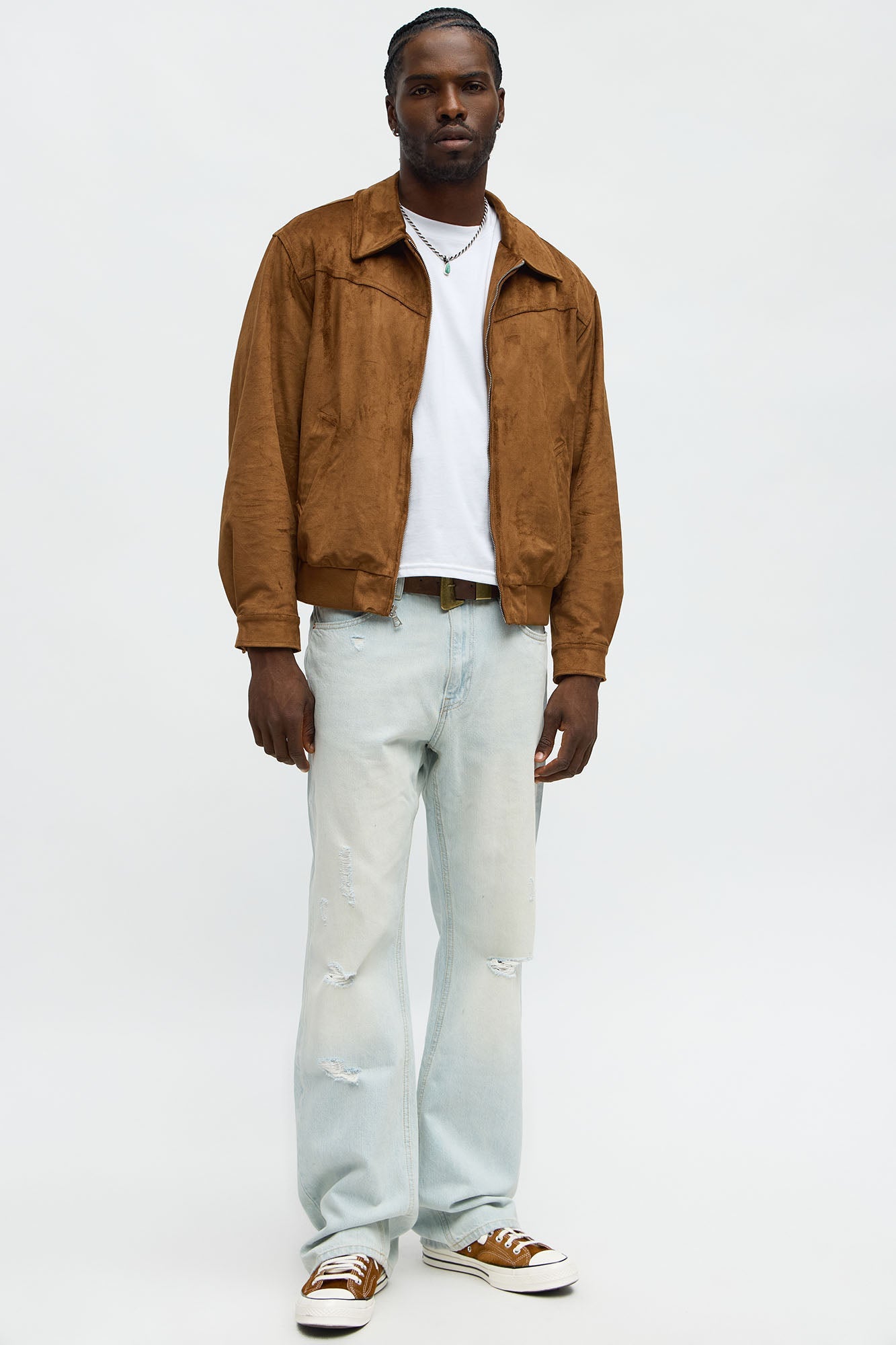 Faux Suede Finesse Zip Jacket - Brown