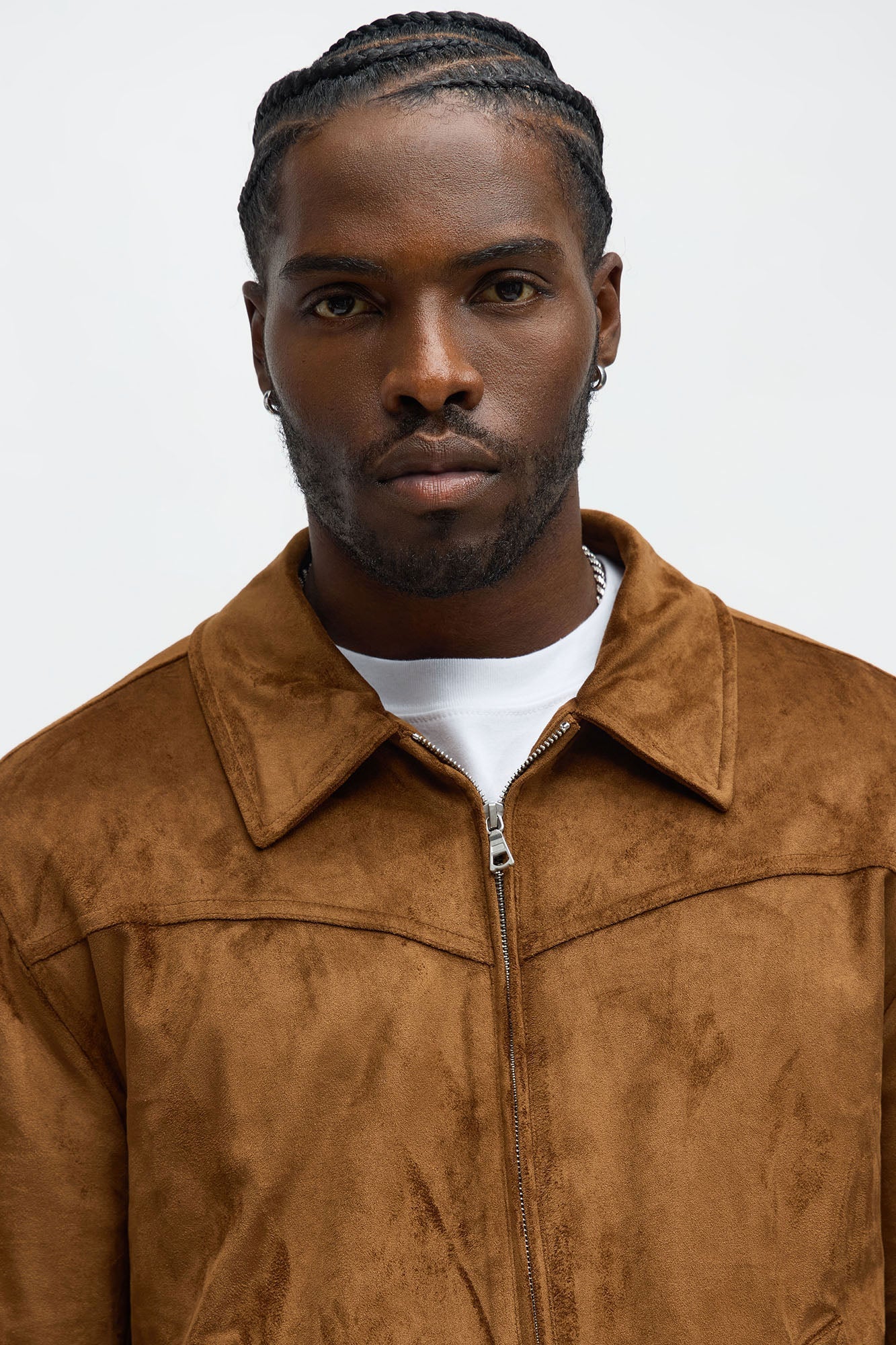 Faux Suede Finesse Zip Jacket - Brown