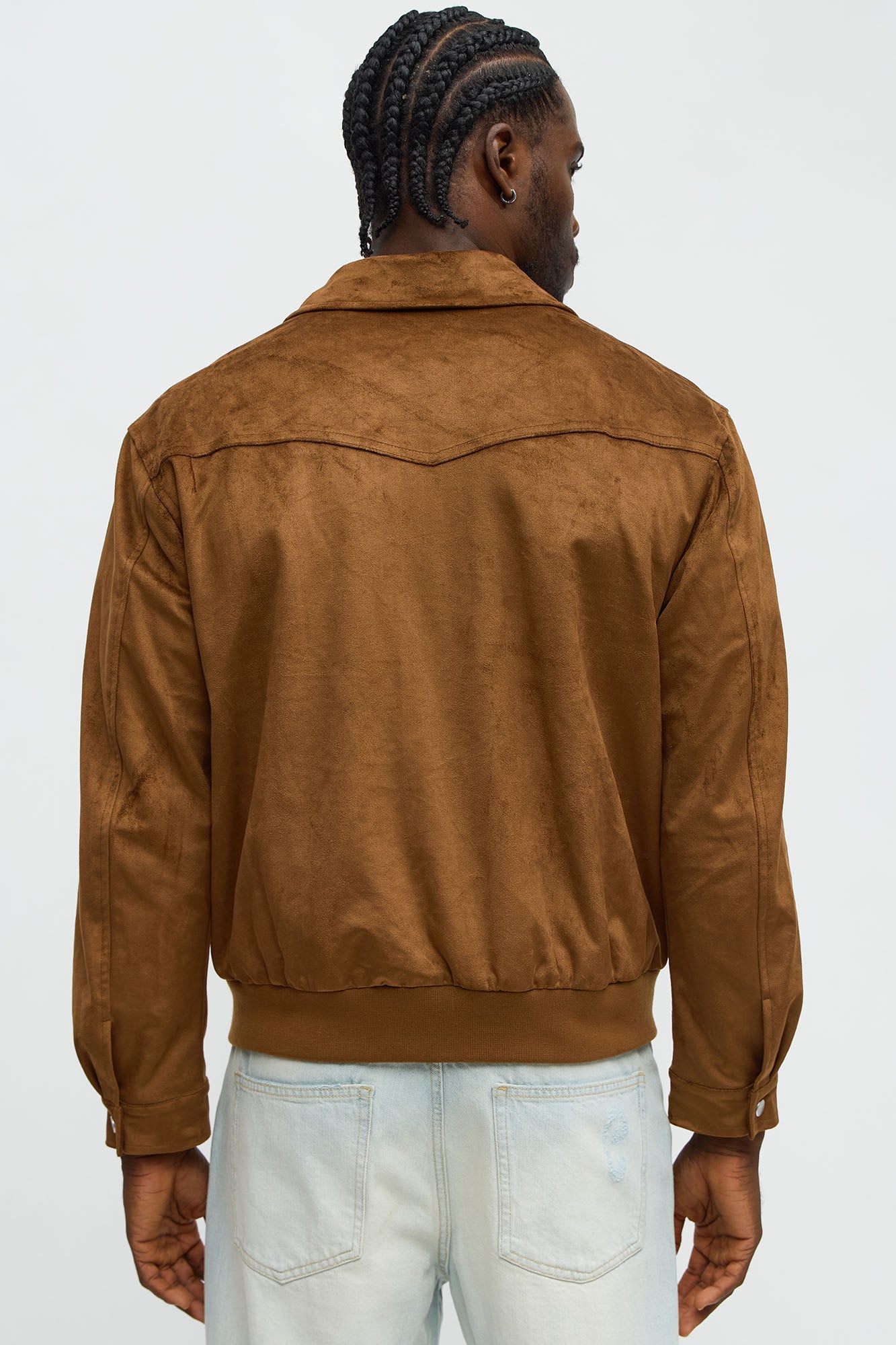 Faux Suede Finesse Zip Jacket - Brown
