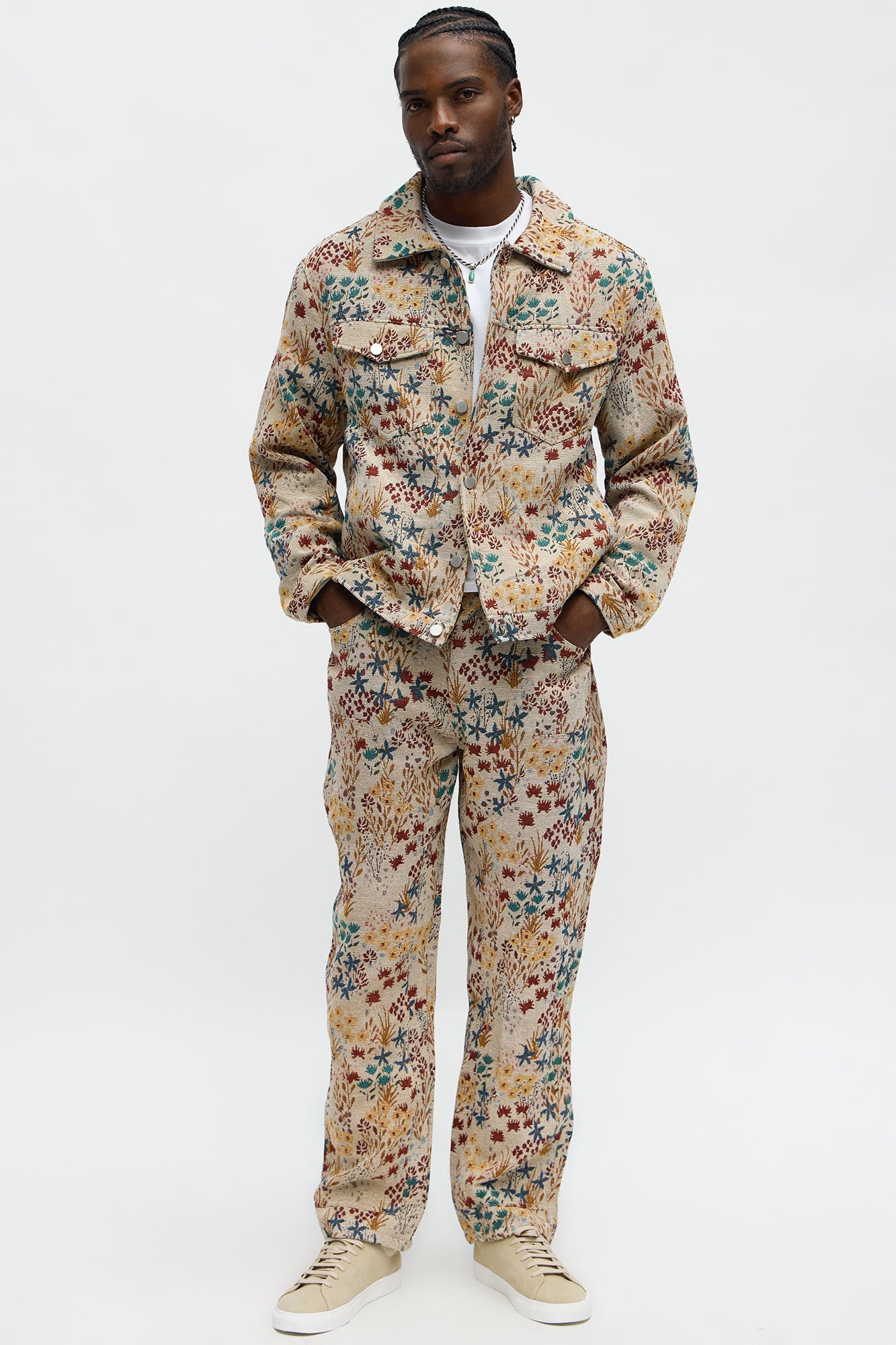 Garden Tapestry Trucker Jacket - Tan/Multi