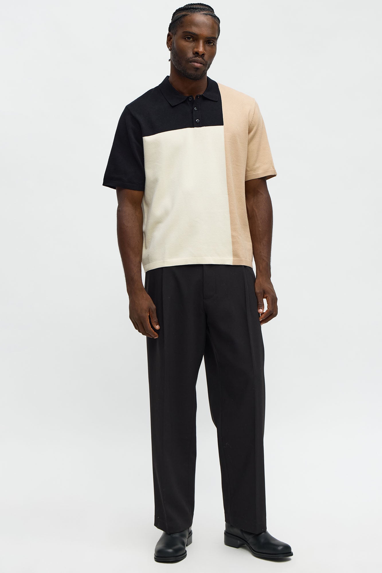 Tetris Color Blocked Knitted Polo - Black/combo