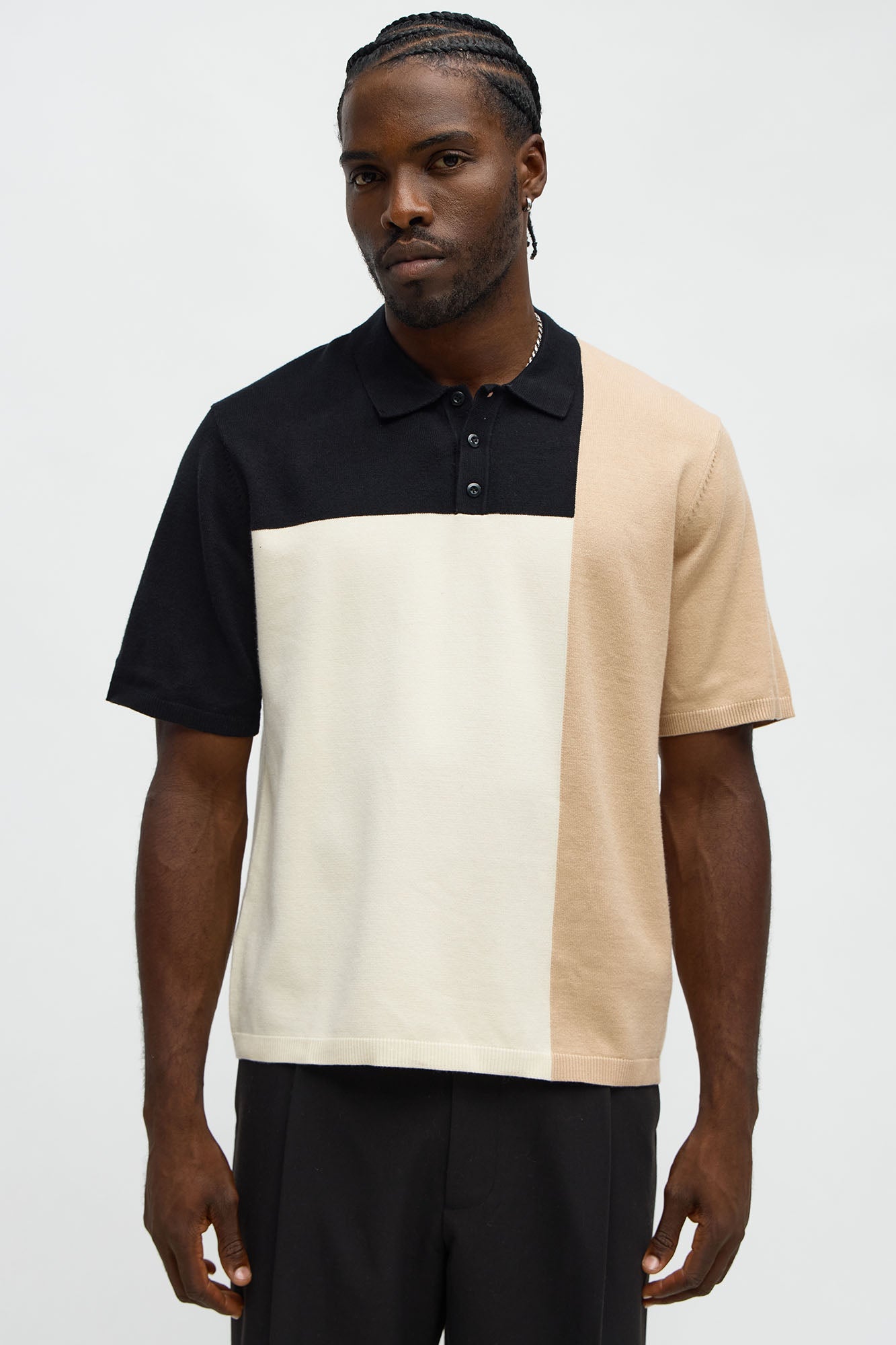 Tetris Color Blocked Knitted Polo - Black/combo