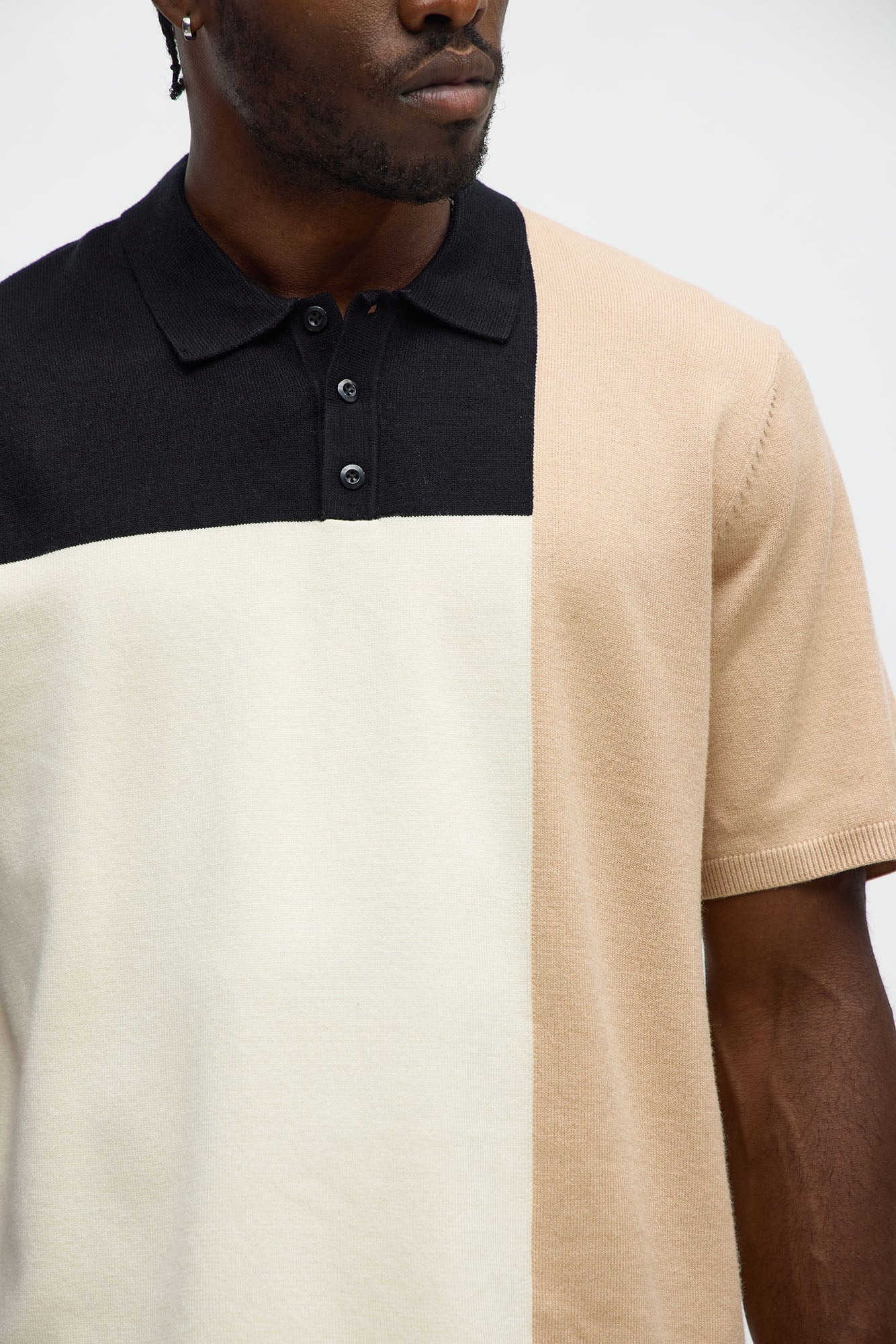 Tetris Color Blocked Knitted Polo - Black/combo