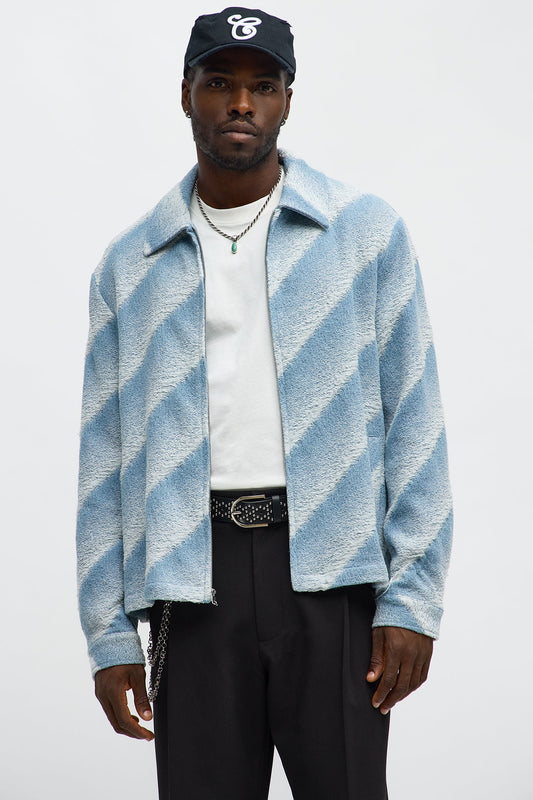 Relaxed Faded Lines Tapestry Zip Jacket - Ice Blue