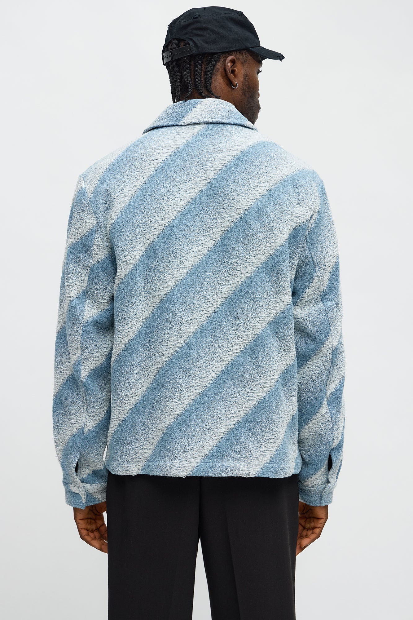 Relaxed Faded Lines Tapestry Zip Jacket - Ice Blue